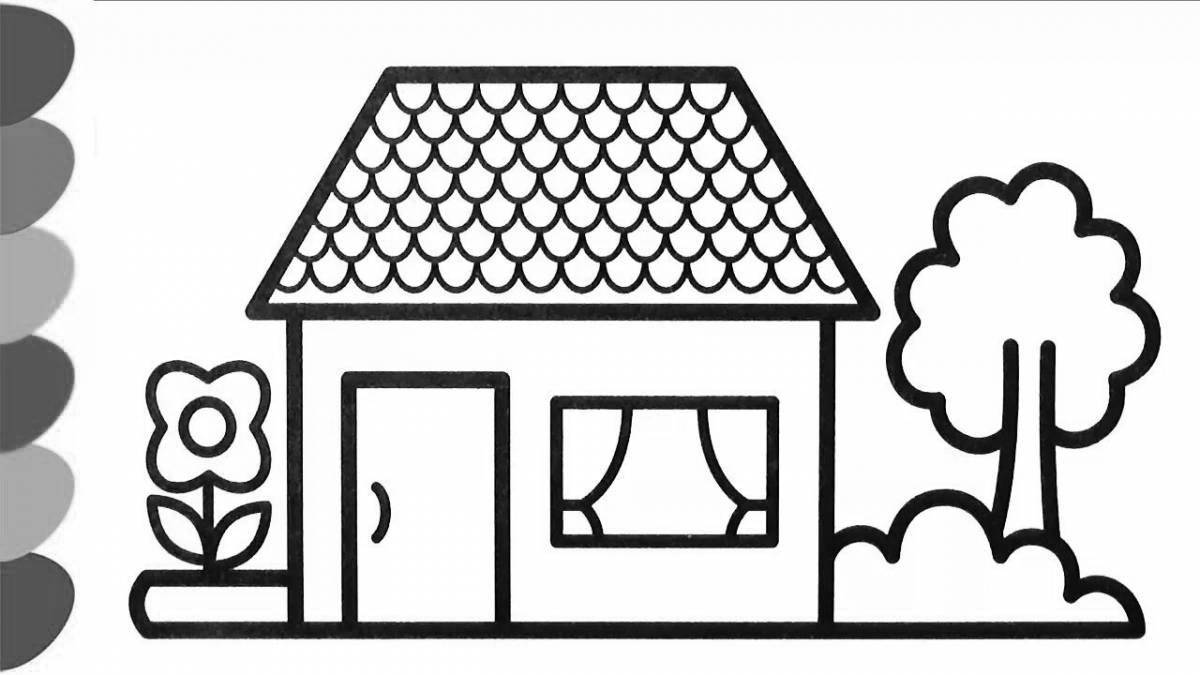 Coloring page funny house for children 3-4 years old