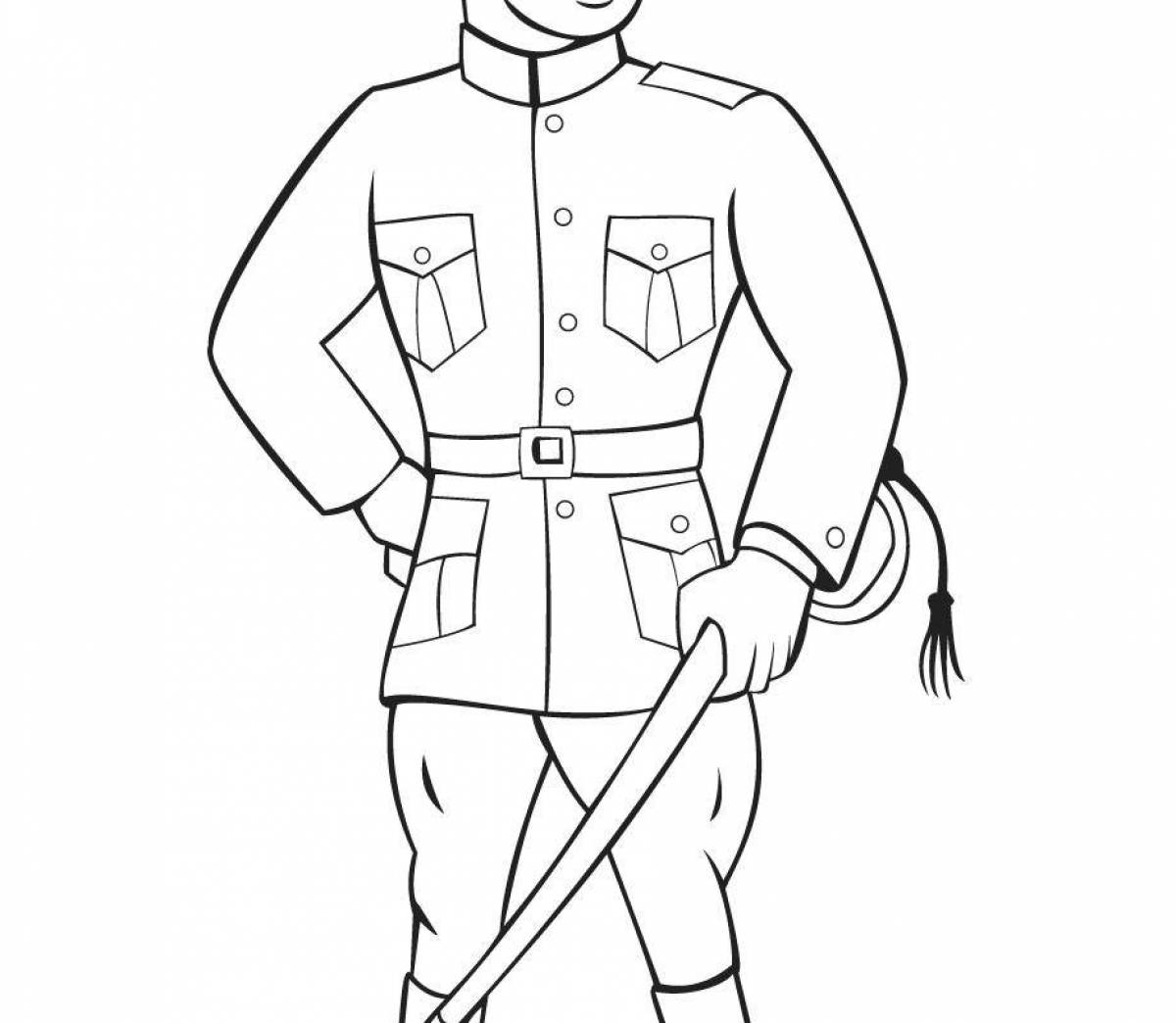 Shiny soldier at the post drawing
