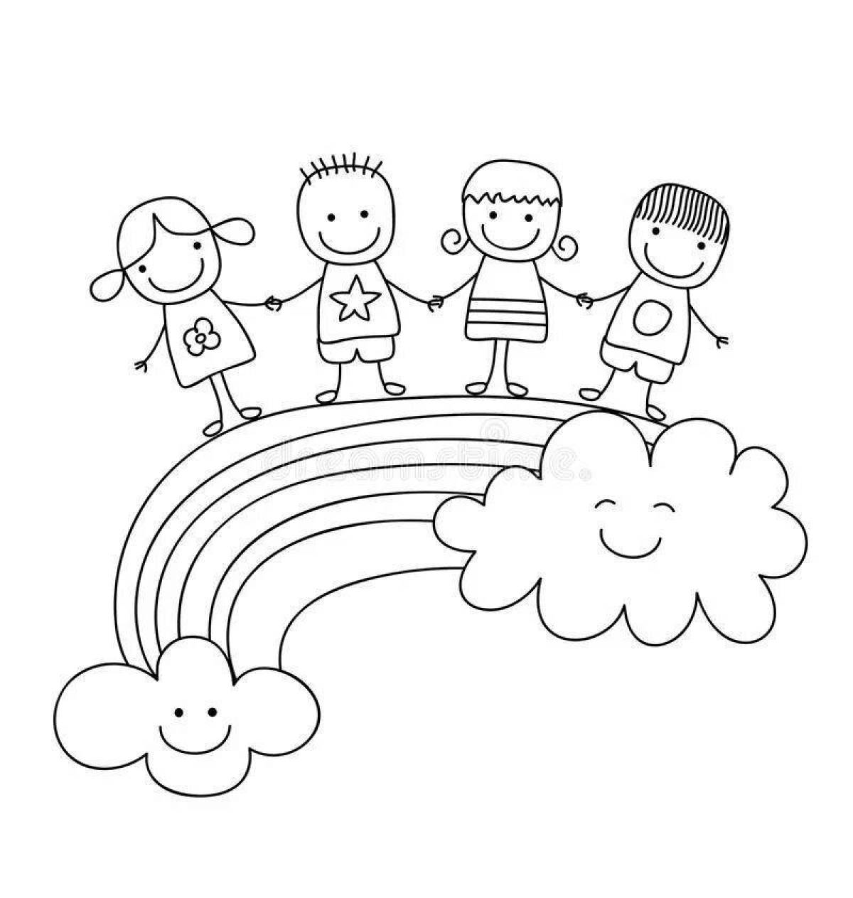 Glittering rainbow friends coloring page
