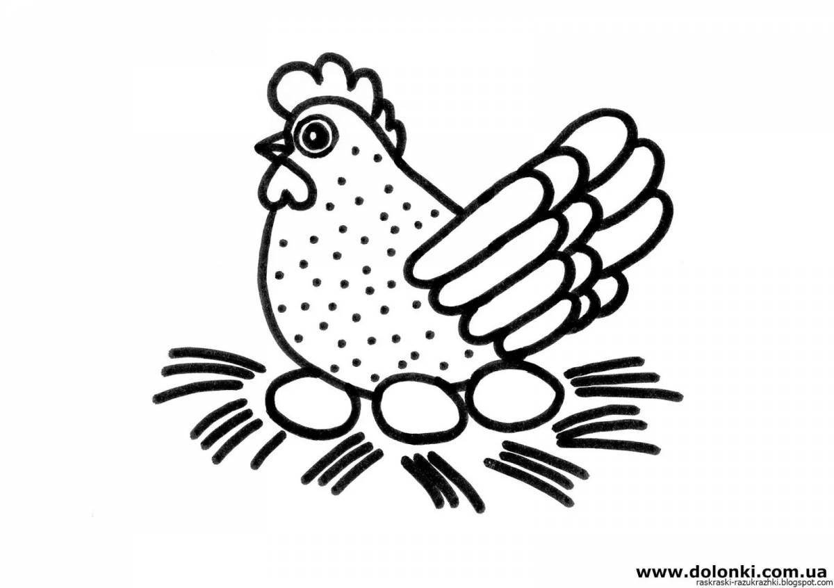 Chicken pockmarked coloring page for children 3-4 years old