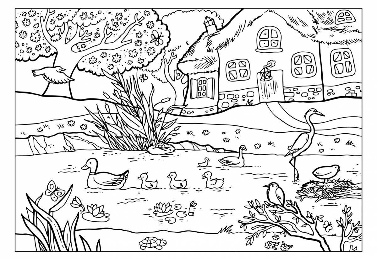 Grand coloring page nature of russia