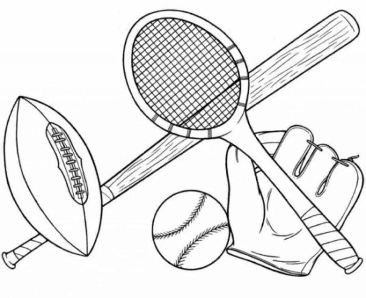 Joyful sports equipment coloring page