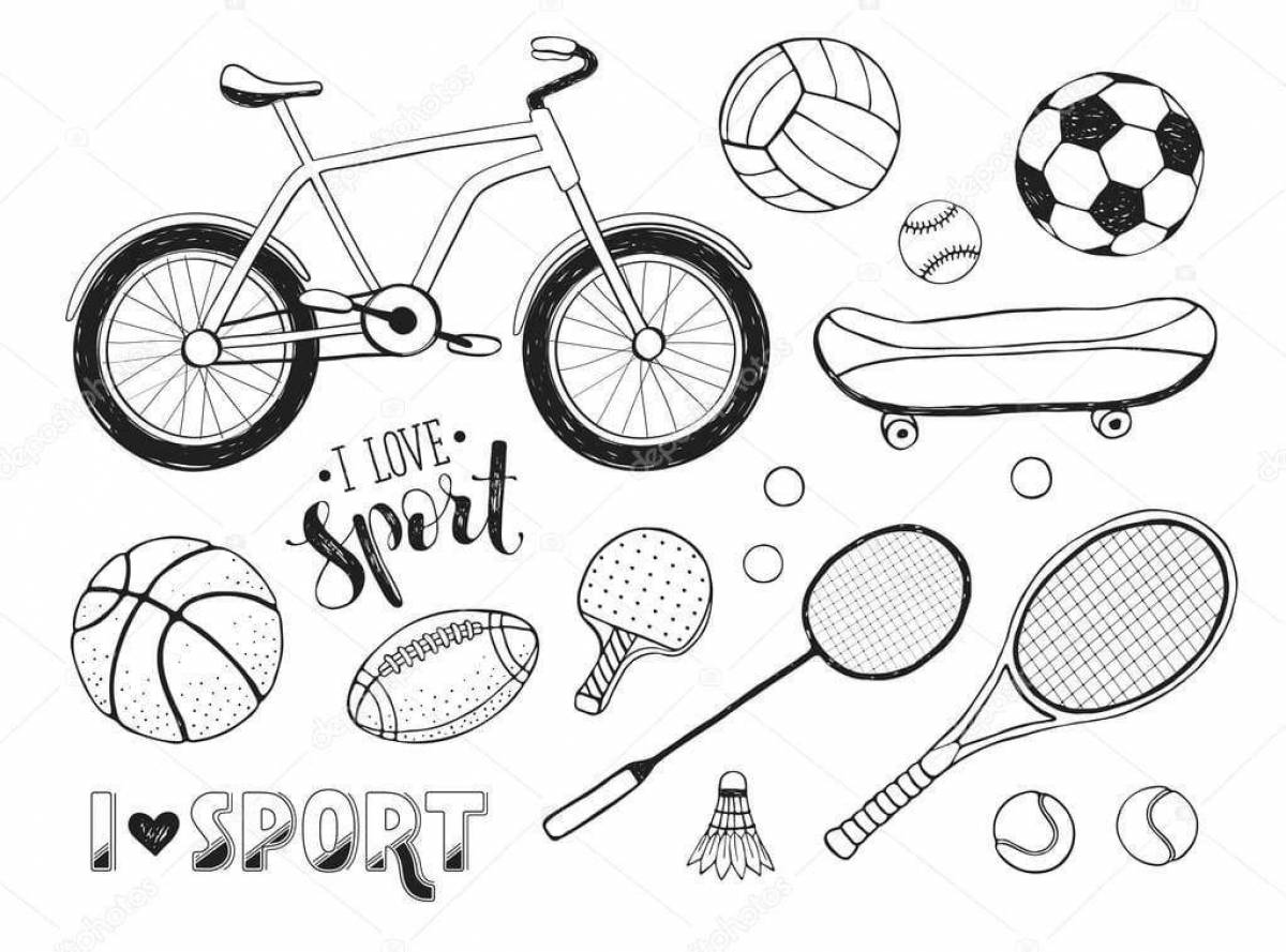 Animated sports equipment coloring page