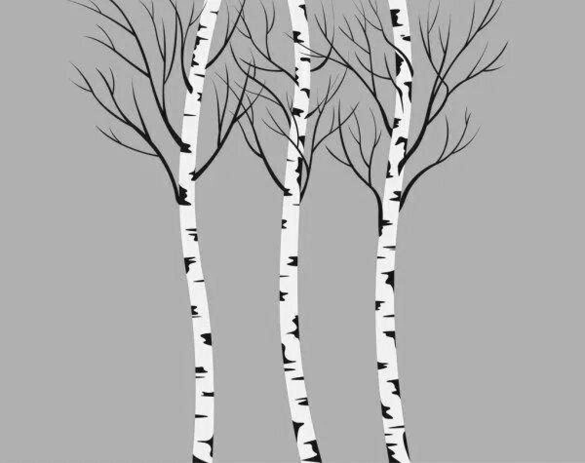 Mystical birch in winter coloring book