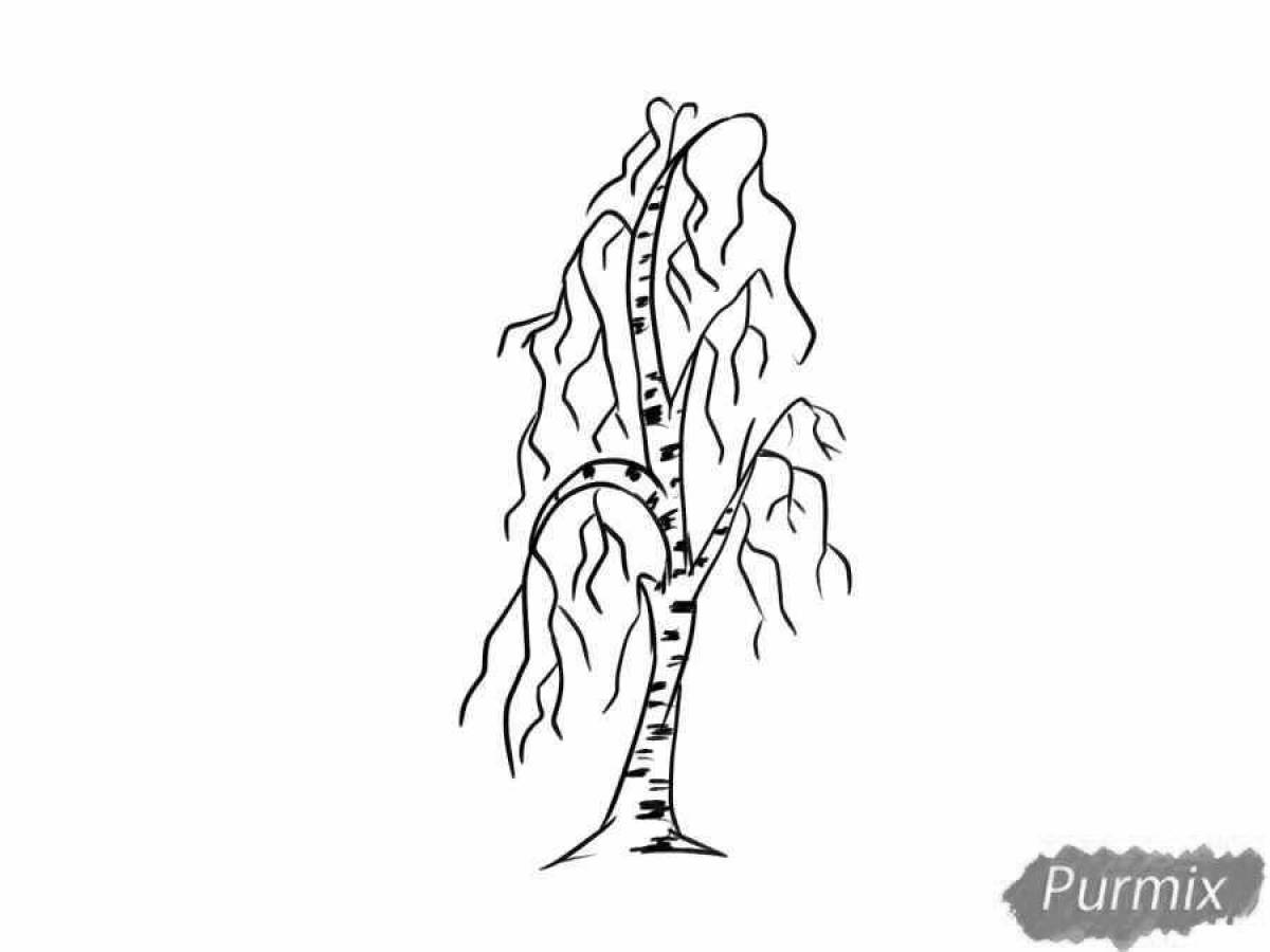 Coloring page idyllic birch in winter