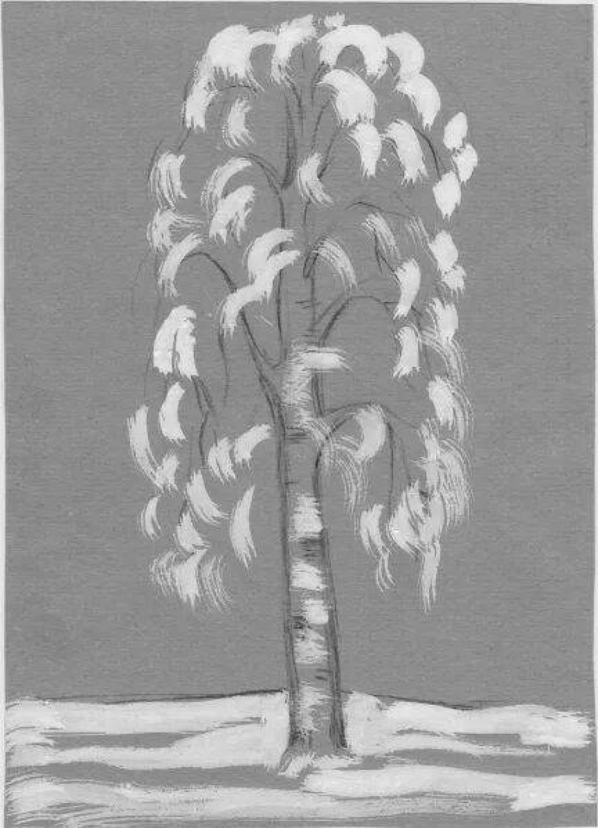 Coloring book magical birch in winter