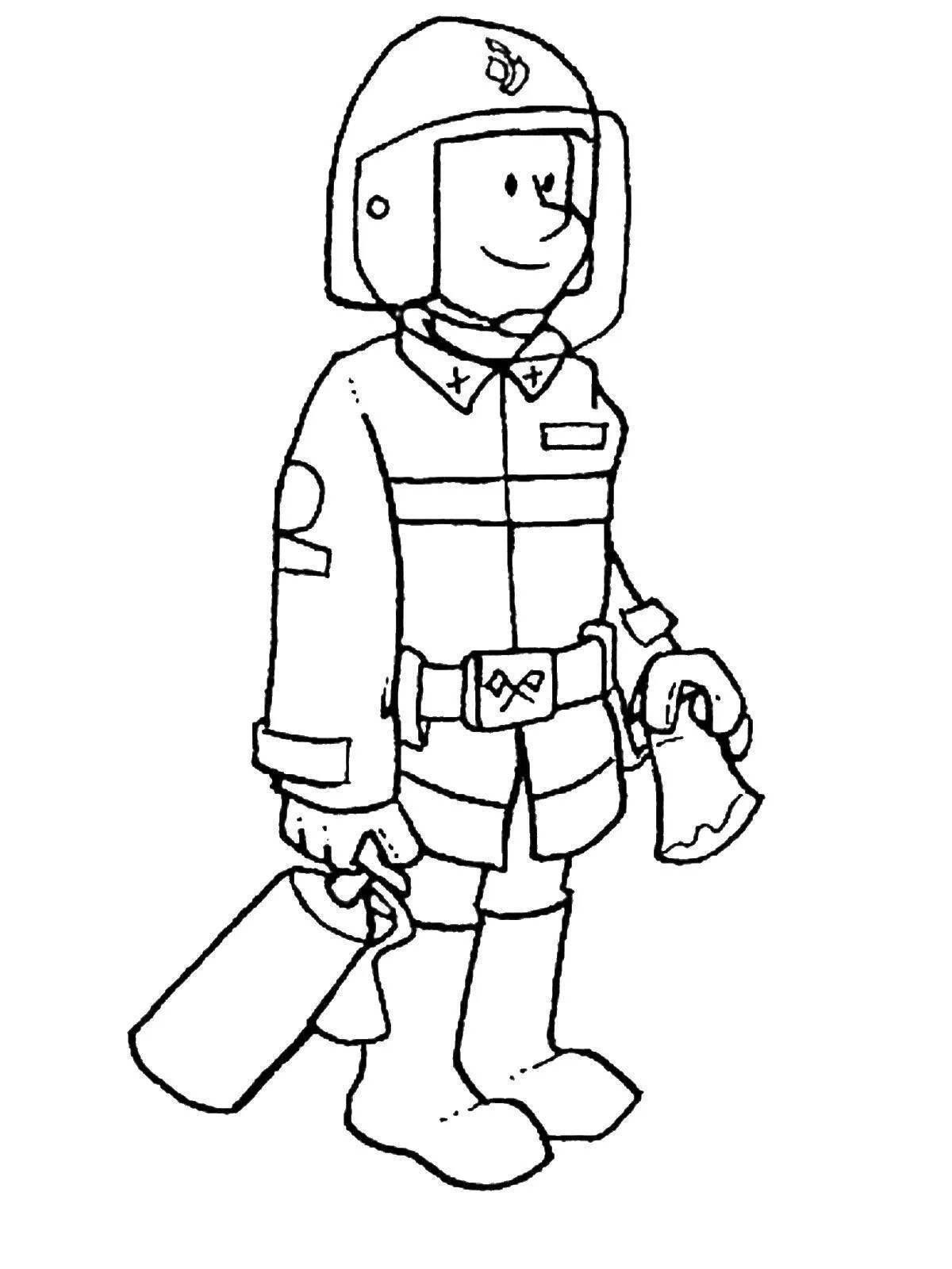 Animated firefighter profession coloring page