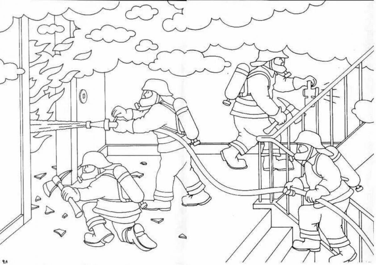 Coloring book playful firefighter profession