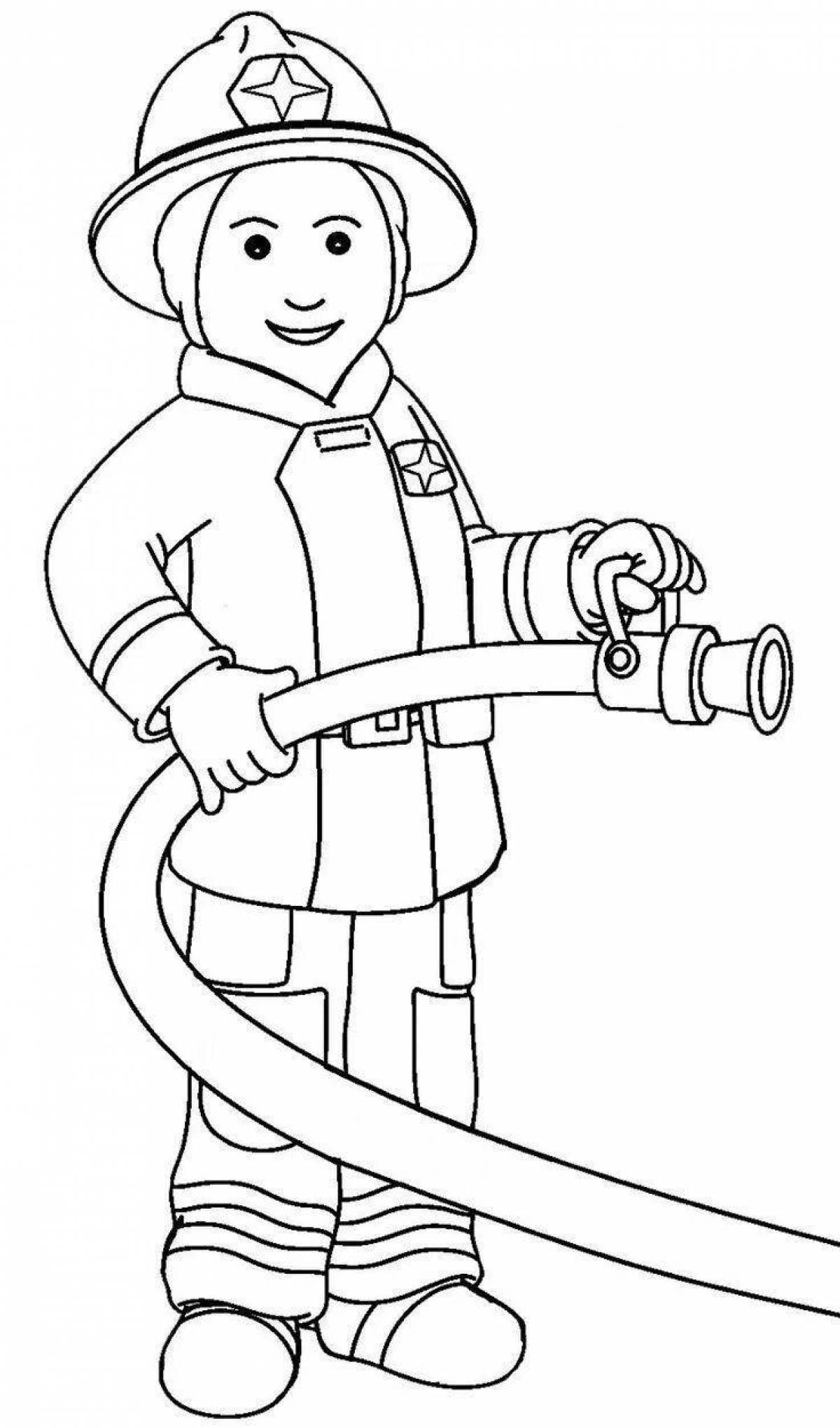 Dynamic firefighter profession coloring page