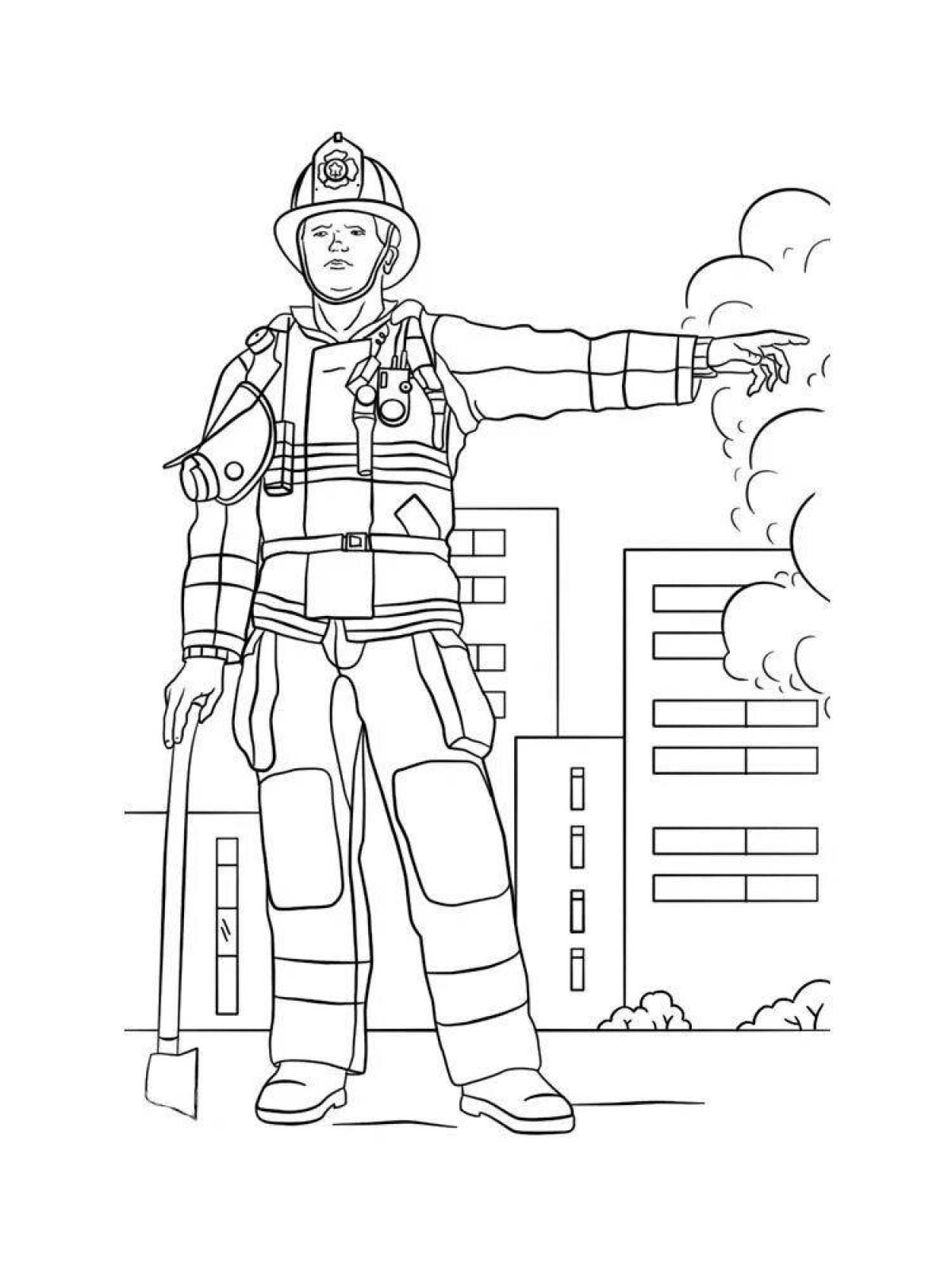 Coloring book exciting profession fireman