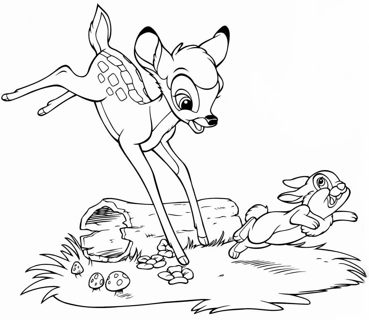 Colorful bambi fawn coloring page