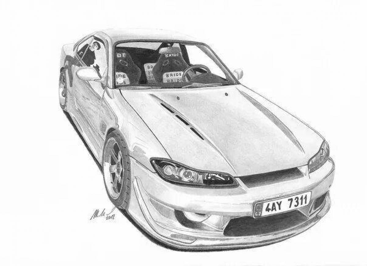 Рисовать 15. Nissan Silvia s15 карандашом. Ниссан Сильвия с 15 карандашом. Nissan Silvia s15 раскраска. Nissan Silvia s15 зарисовка.