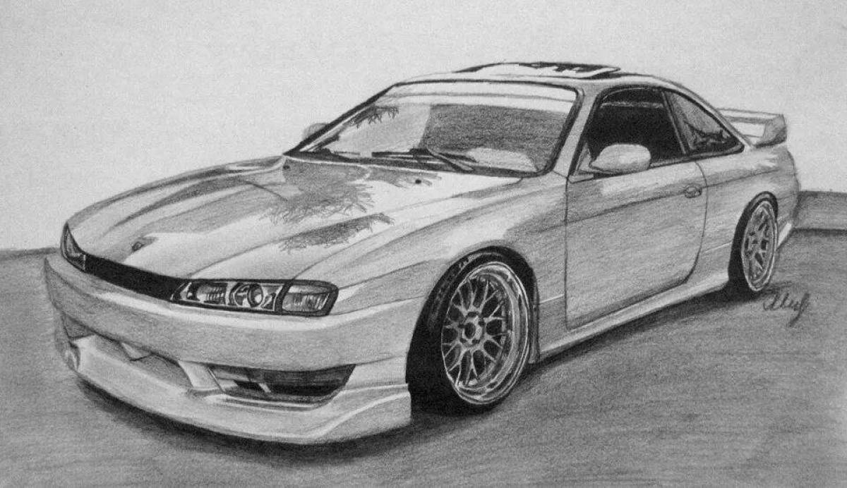 Рисунок 15. Nissan Silvia s14 рисунок. Nissan Silvia s15 карандашом. Нарисованная Nissan Silvia s14. Nissan Silvia s15 рисунок.