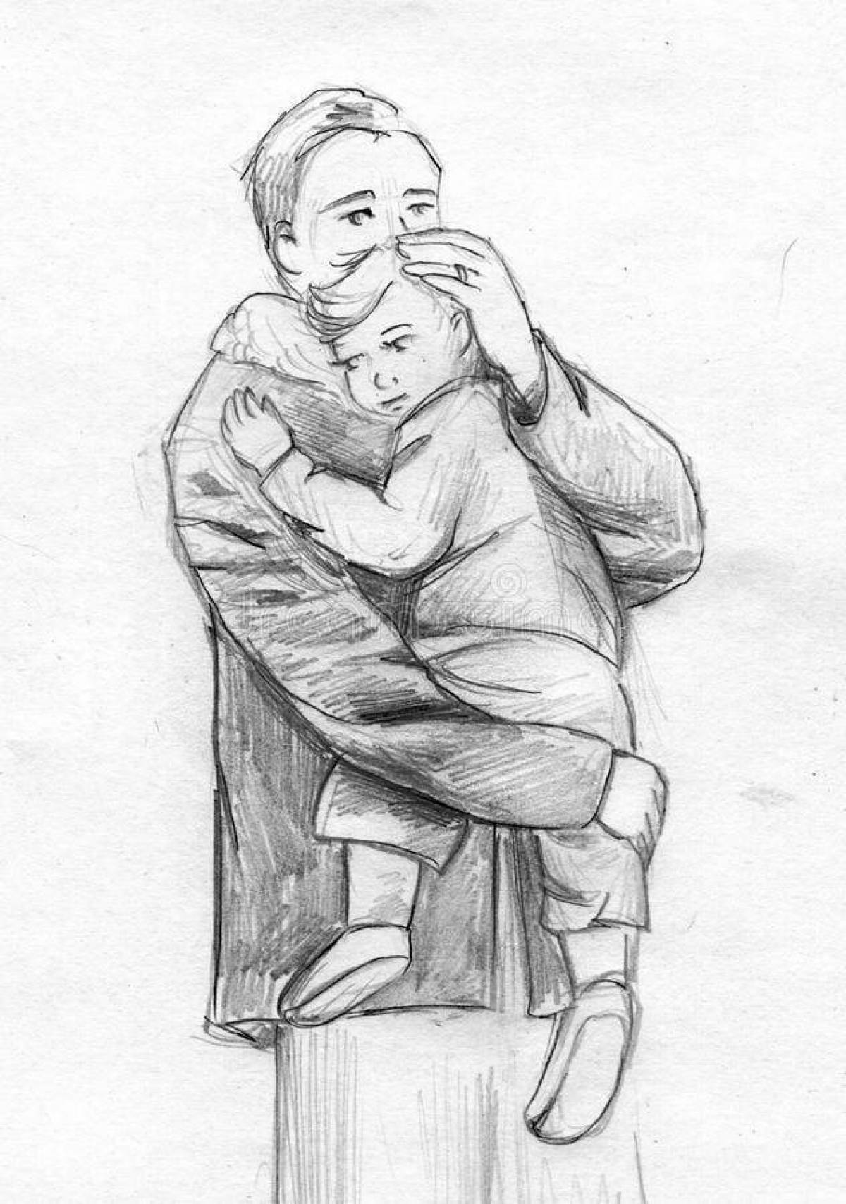Мужчина с ребенком на руках набросок