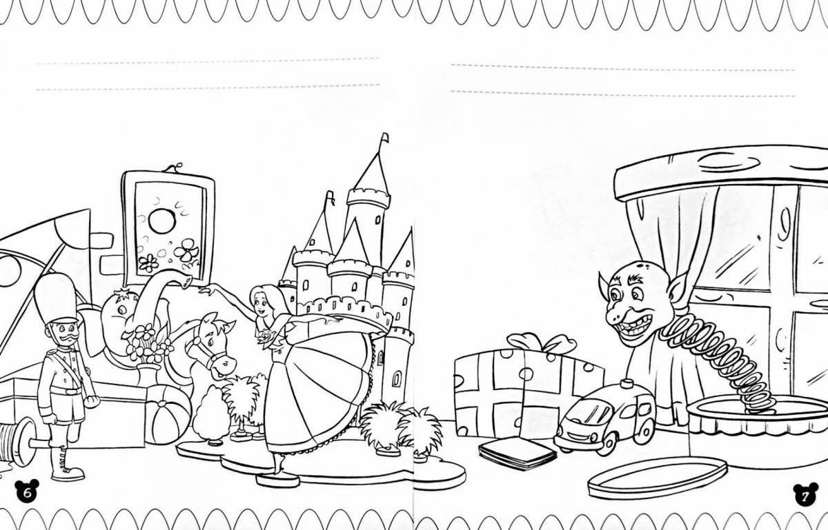 Colorful fun town in a box coloring book