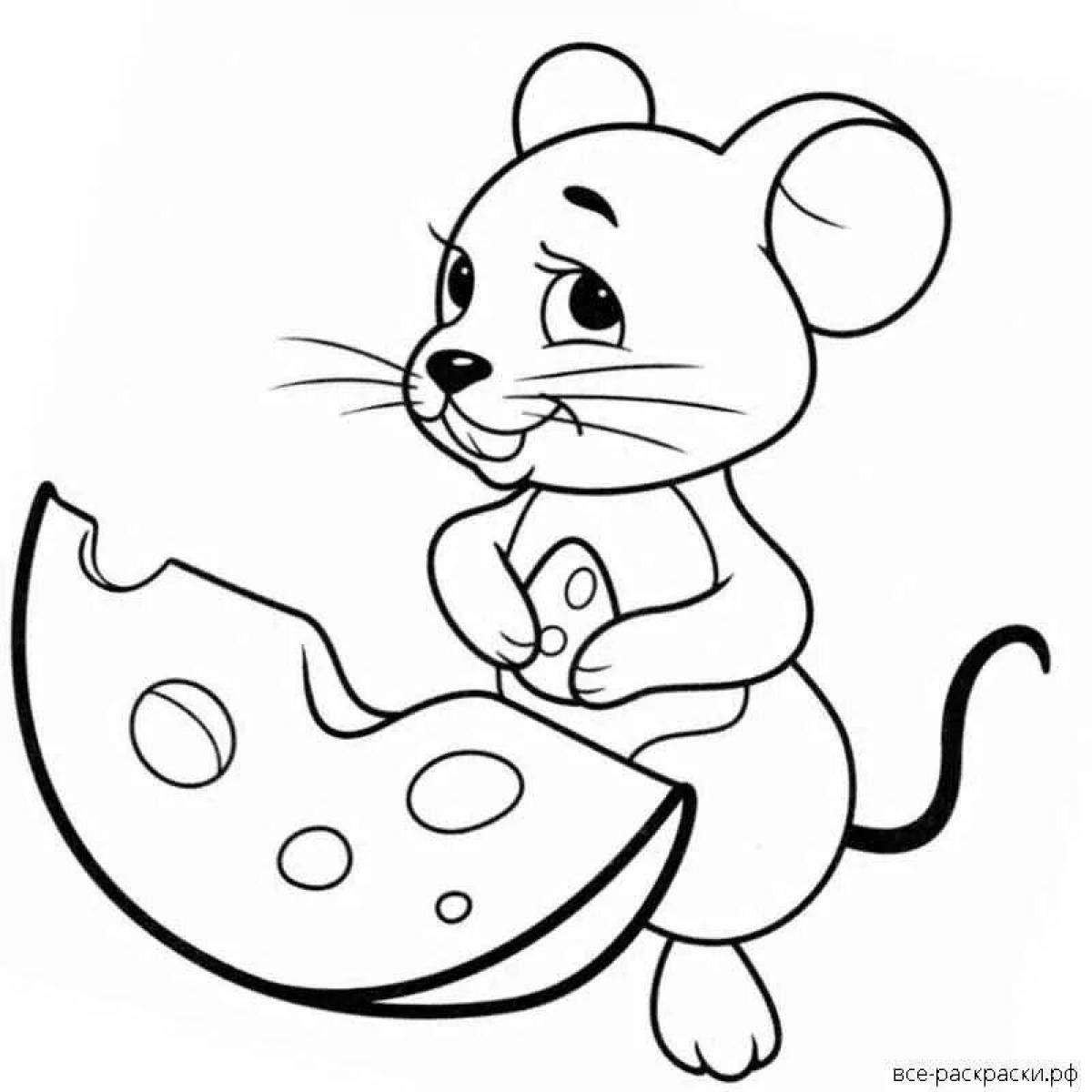 Coloring book funny mouse with cheese