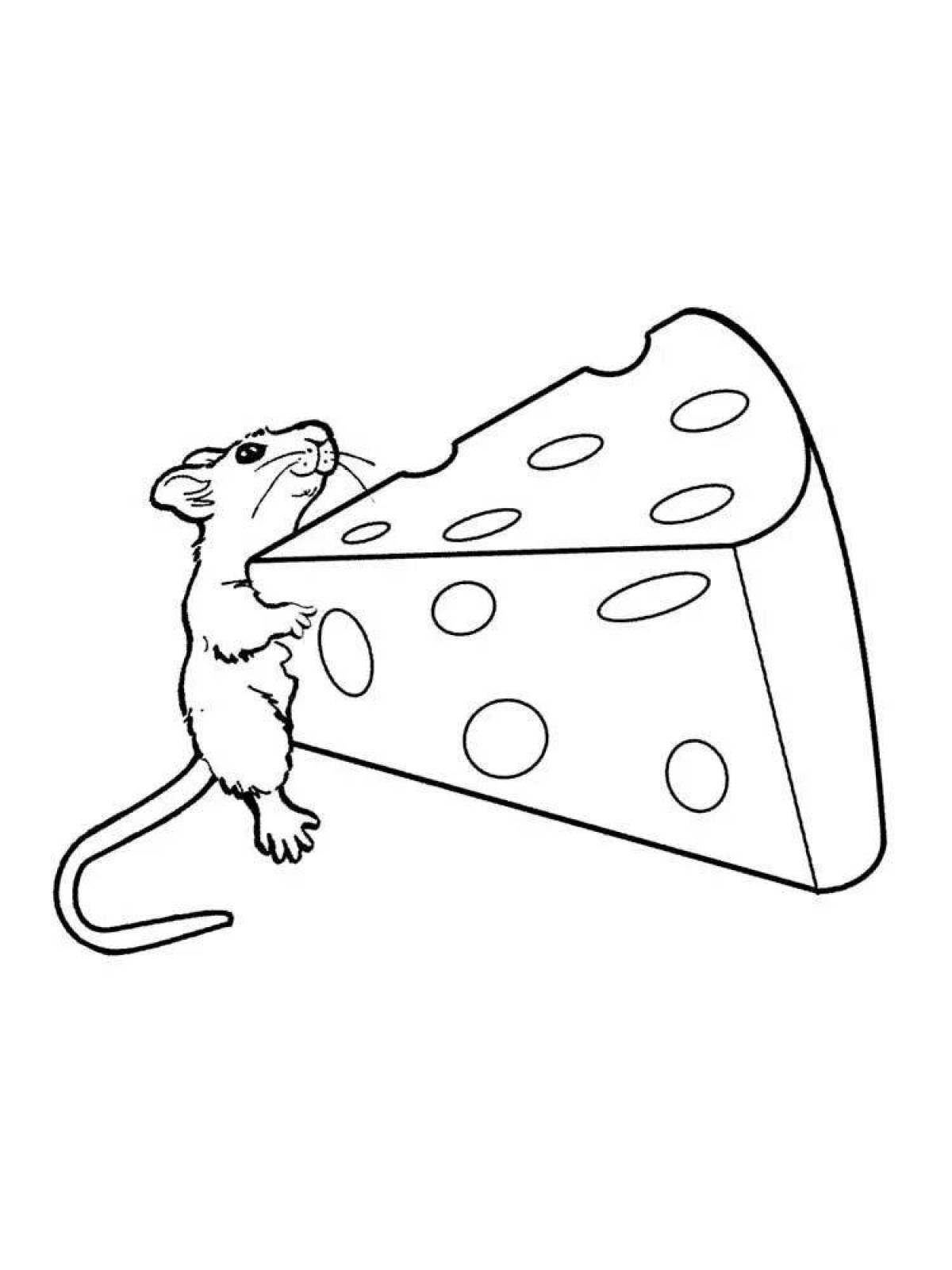 Очаровательная мышь с сыром раскраска