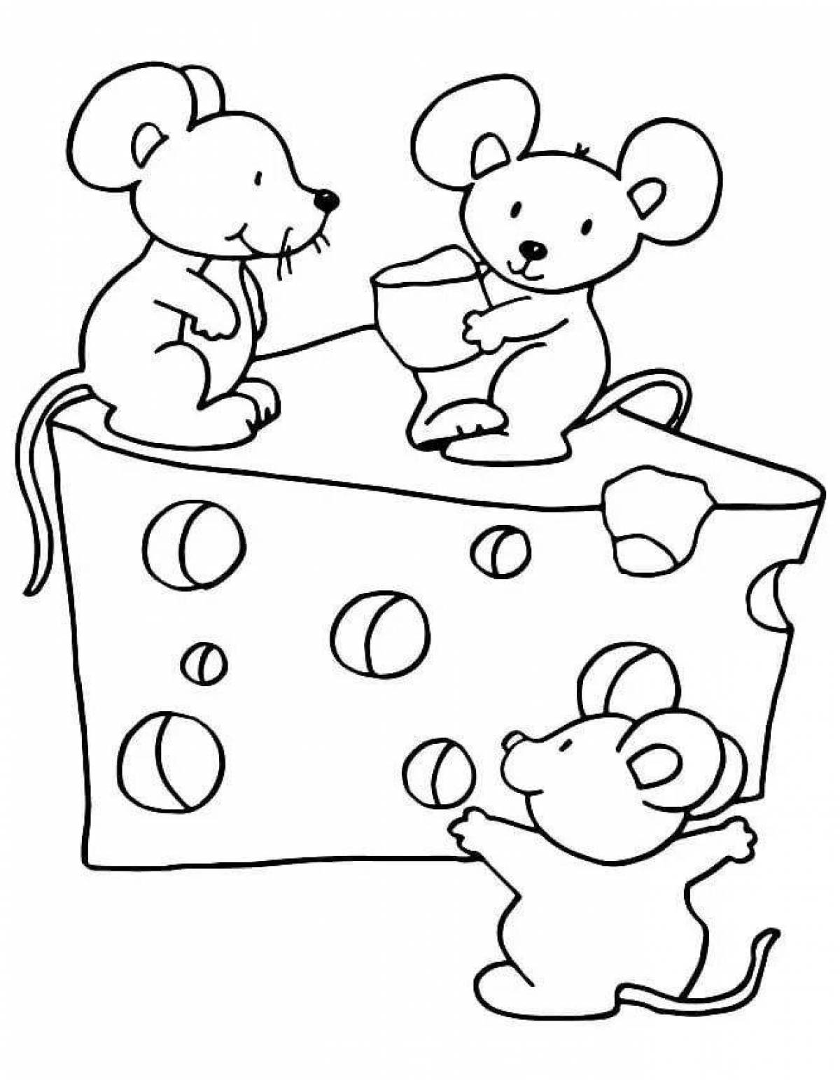 Coloring playful mouse with cheese