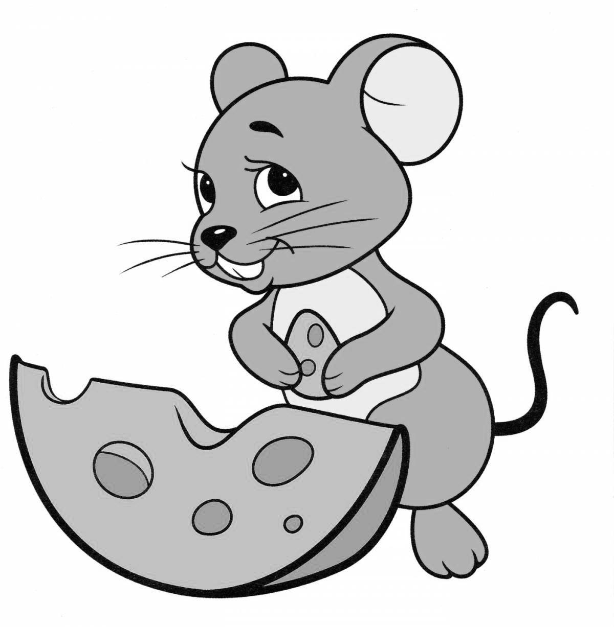 Радостная мышь с сыром раскраска