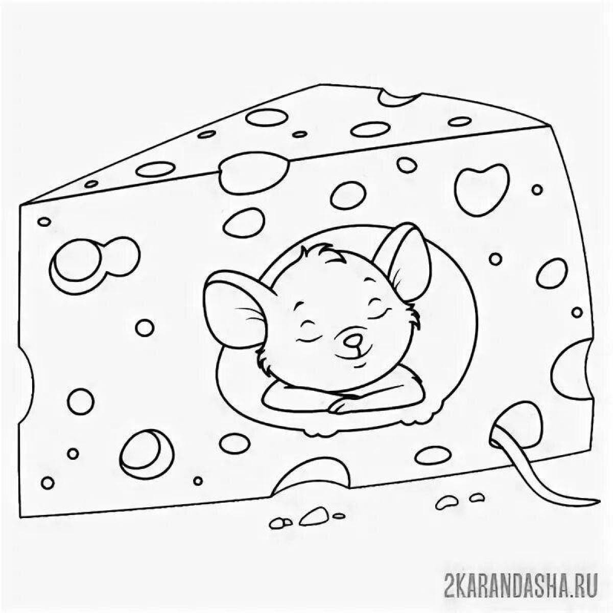 Раскраска очаровательная мышка с сыром