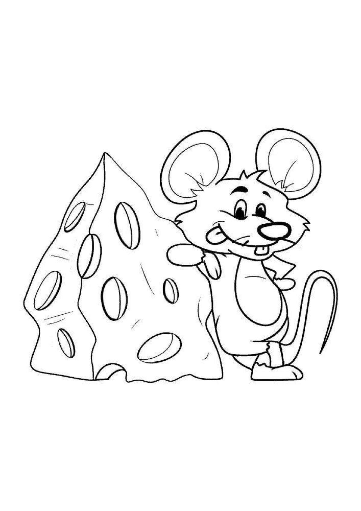 Colorful mouse with cheese coloring book