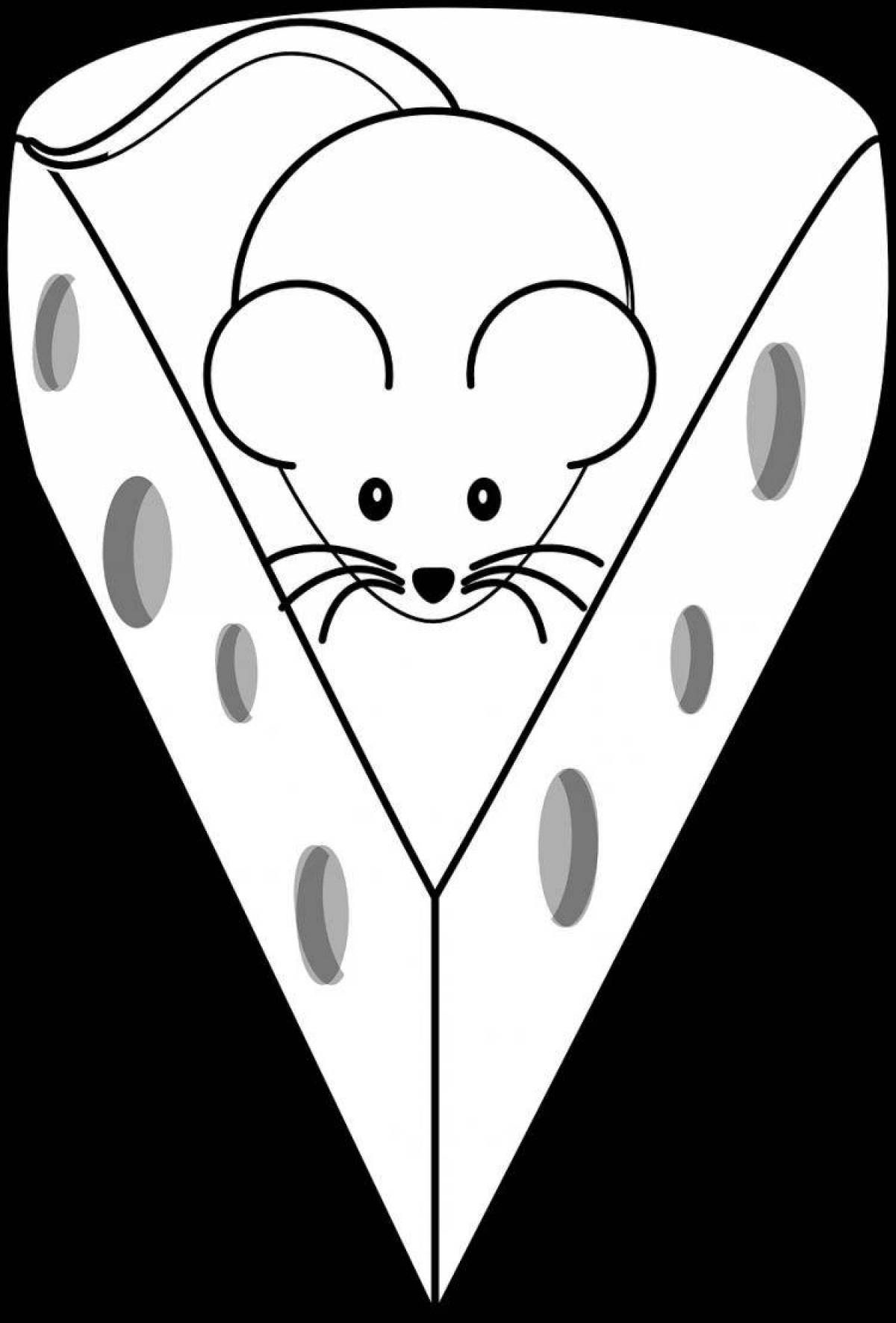Coloring book bright mouse with cheese