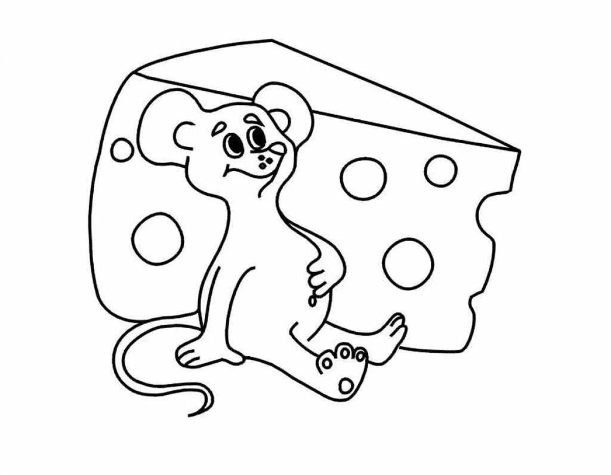 Раскраска забавная мышь с сыром
