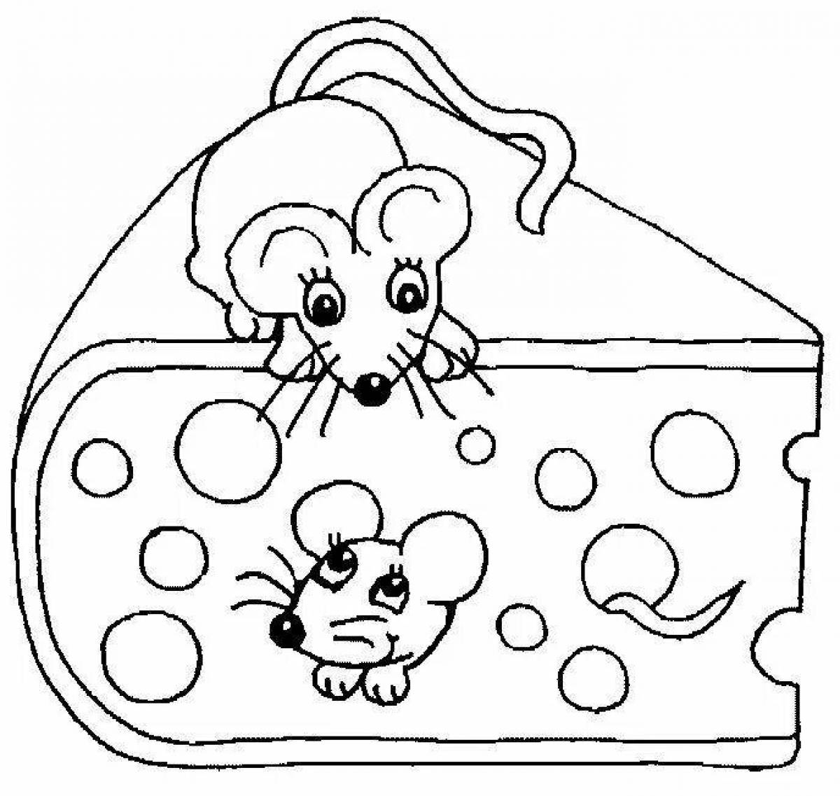 Coloring page funny mouse with cheese