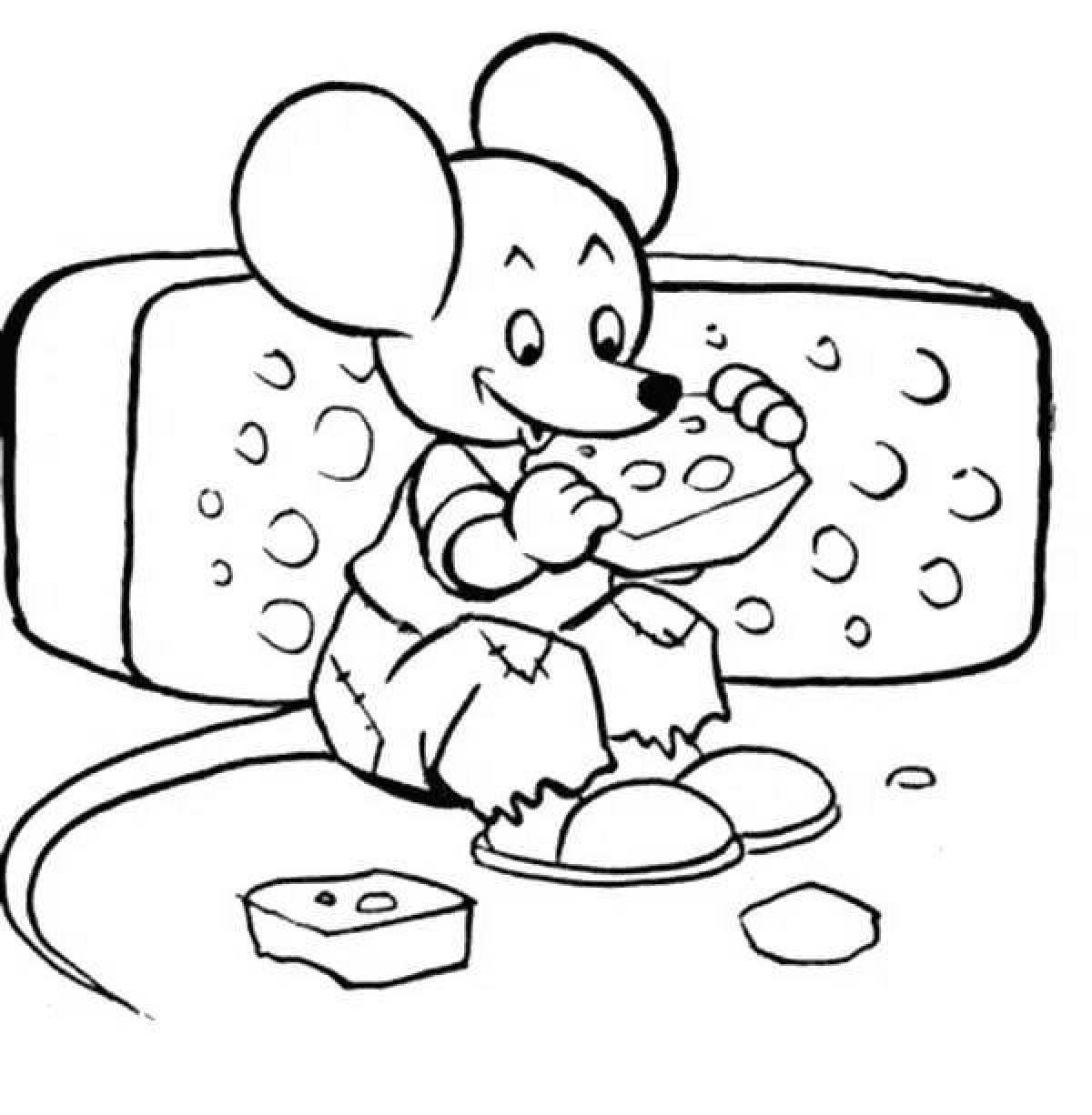 Funky mouse with cheese coloring page