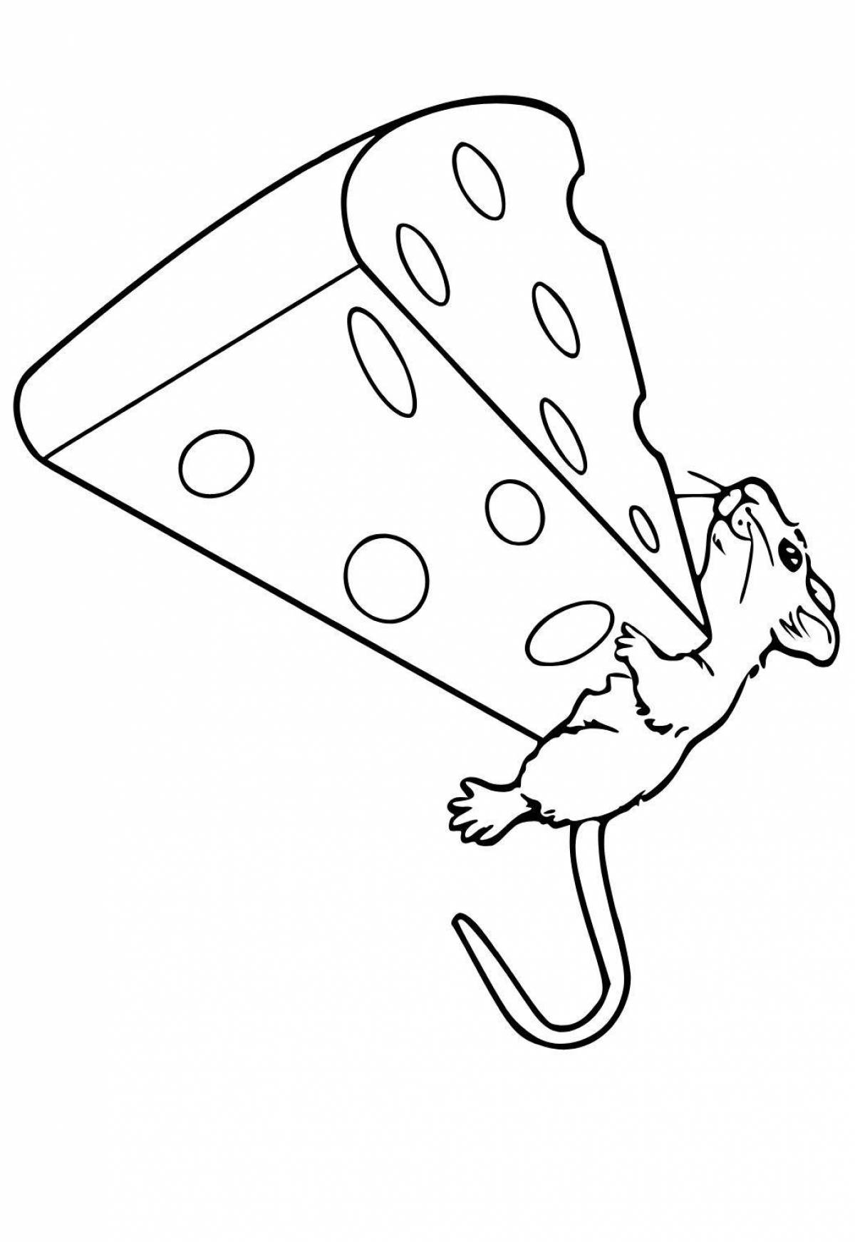 Юмористическая мышь с сыром раскраска