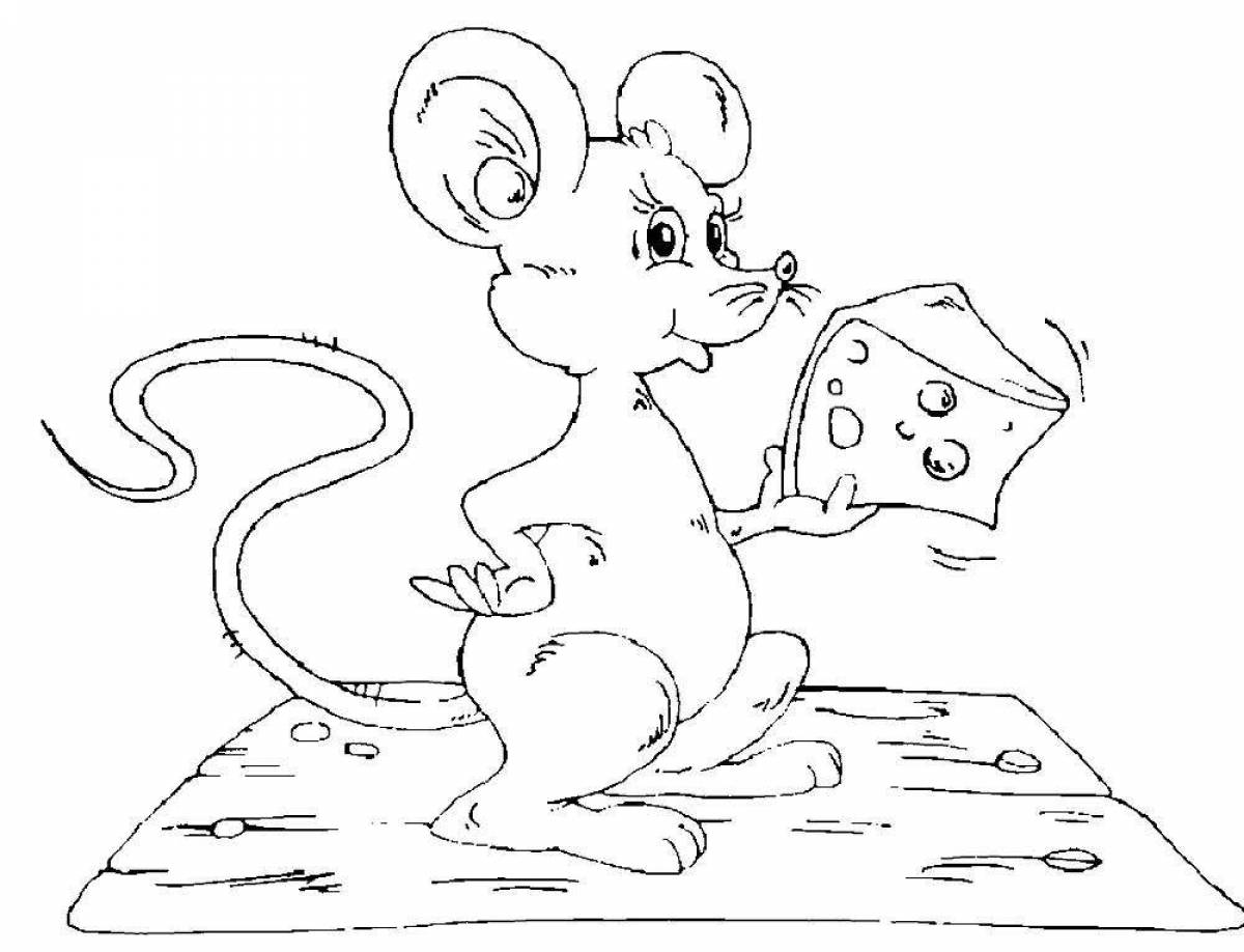 Раскраска остроумная мышь с сыром
