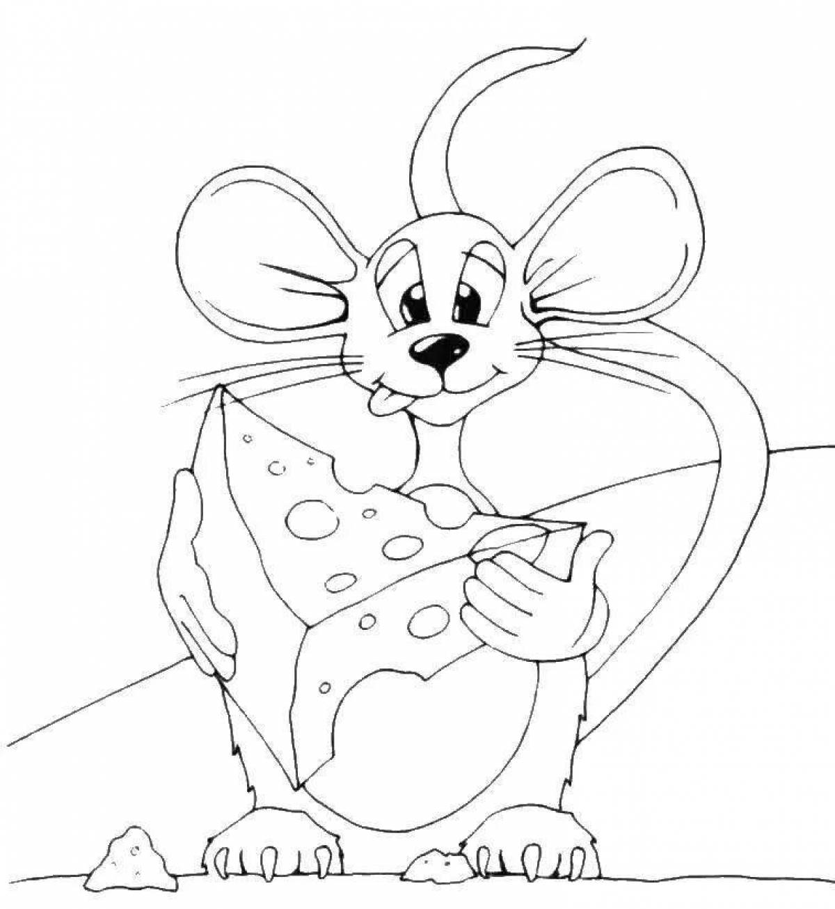 Coloring cute little mouse with cheese