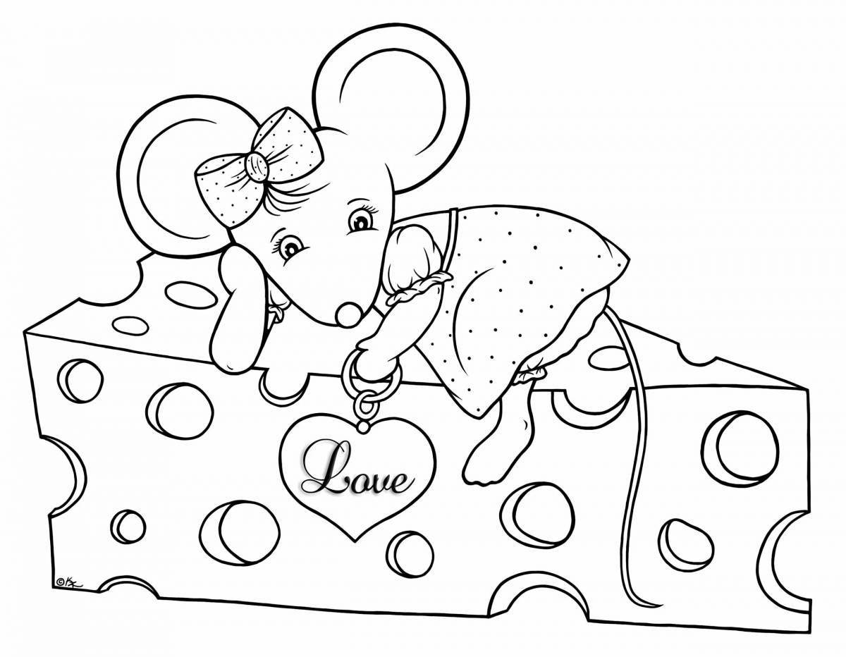 Entertaining mouse with cheese coloring book