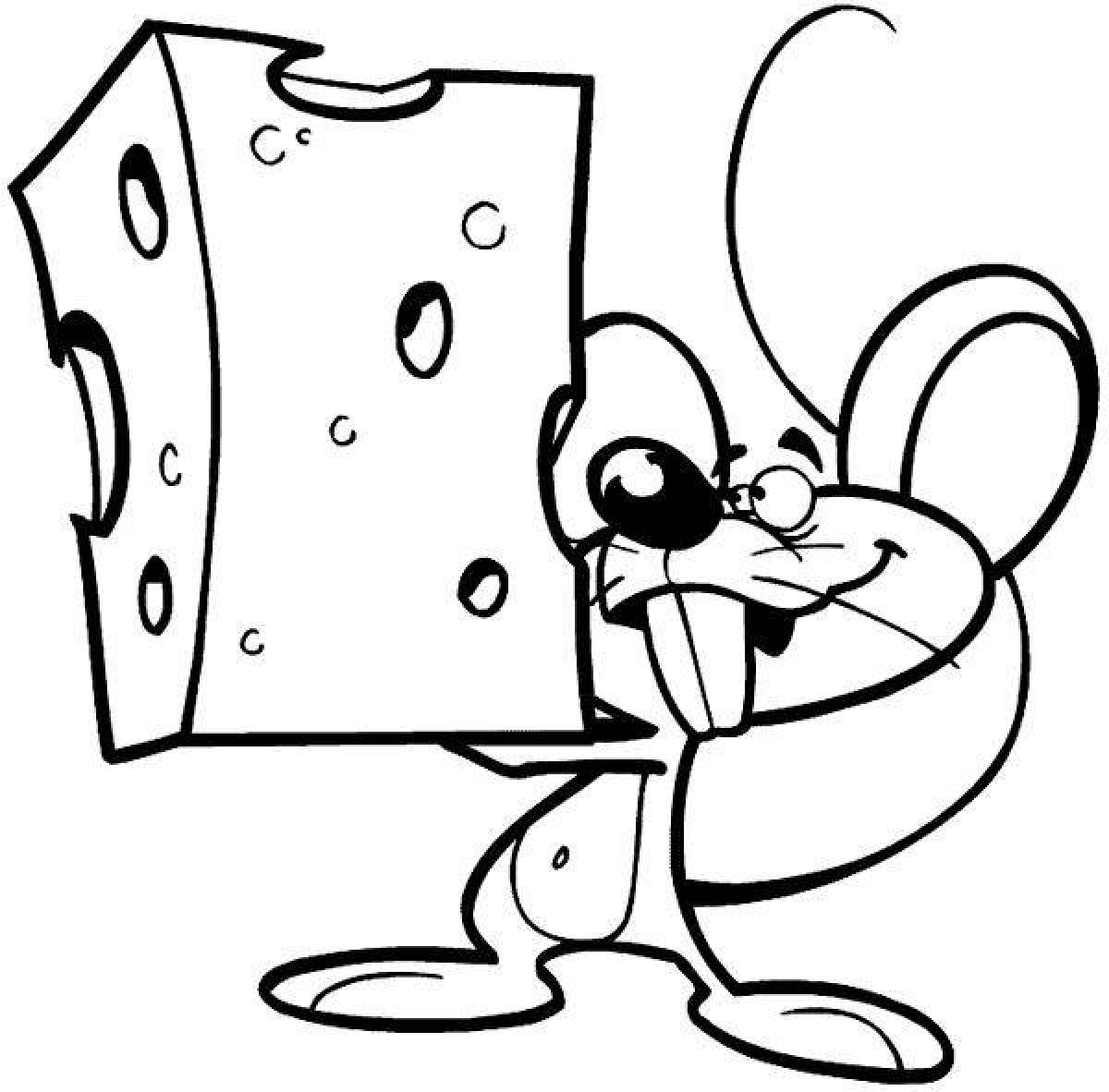 Coloring page cheeky little mouse with cheese