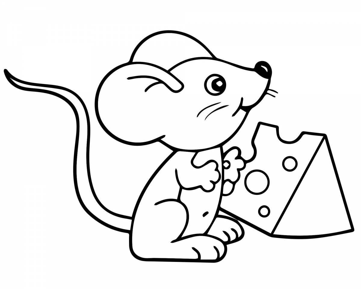 Coloring page energetic mouse with cheese