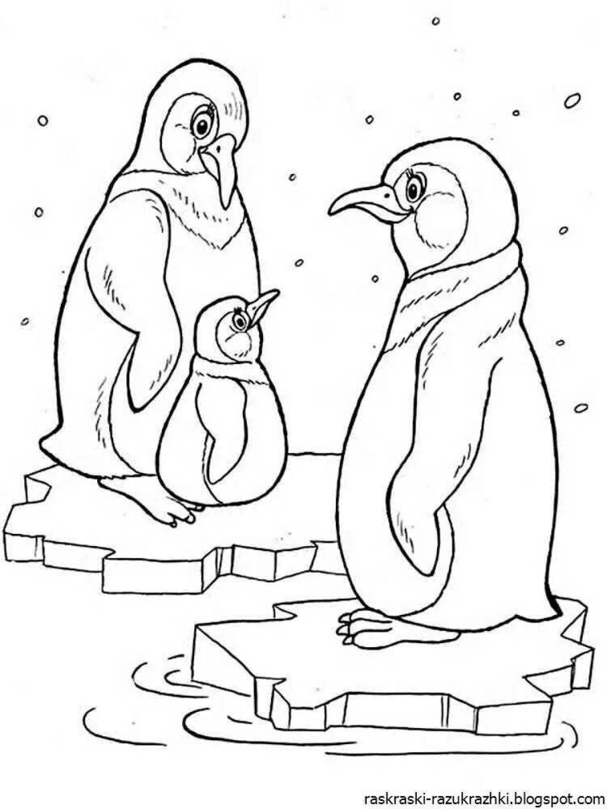 Цветная раскраска пингвинов для детей