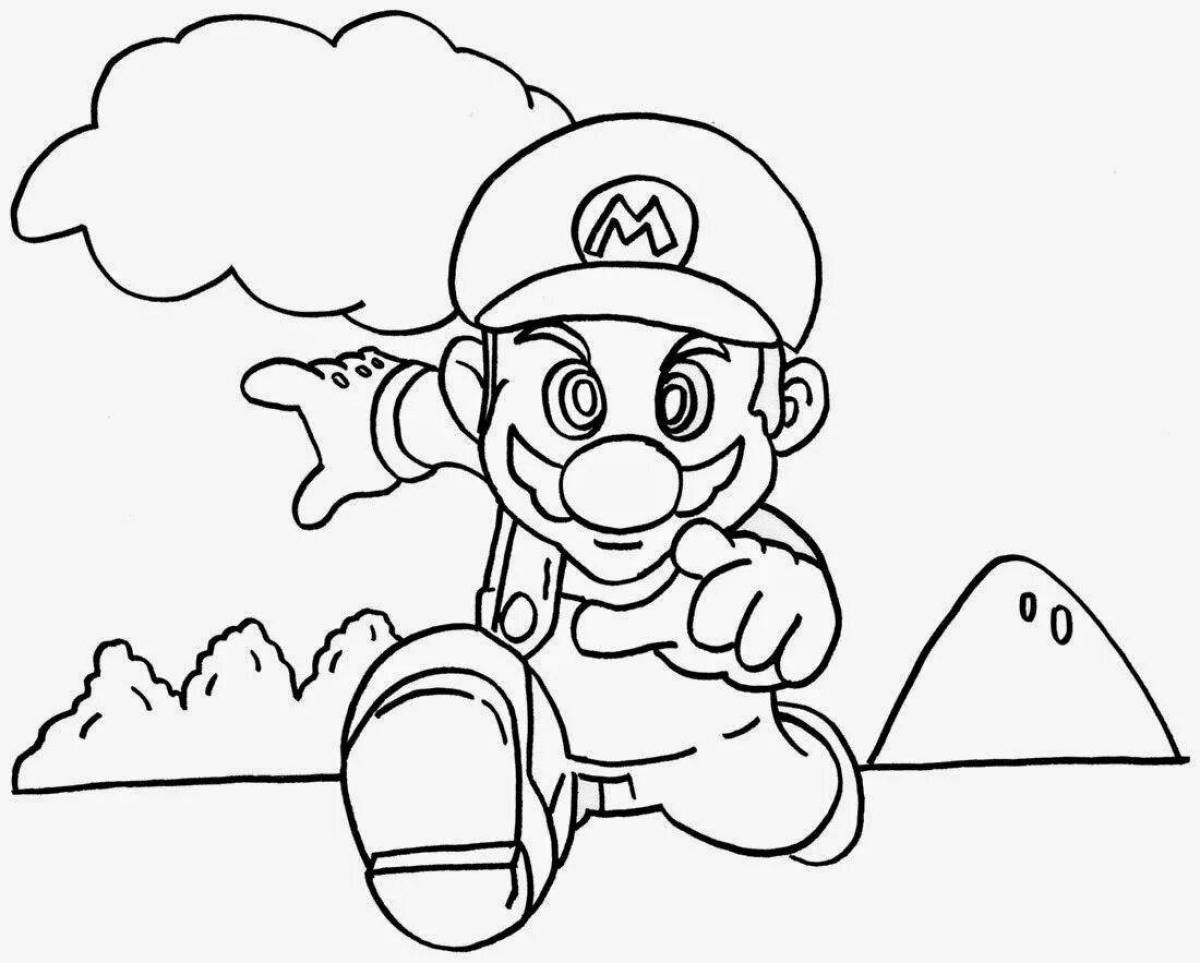 Mario coloring with colorful splashes for kids