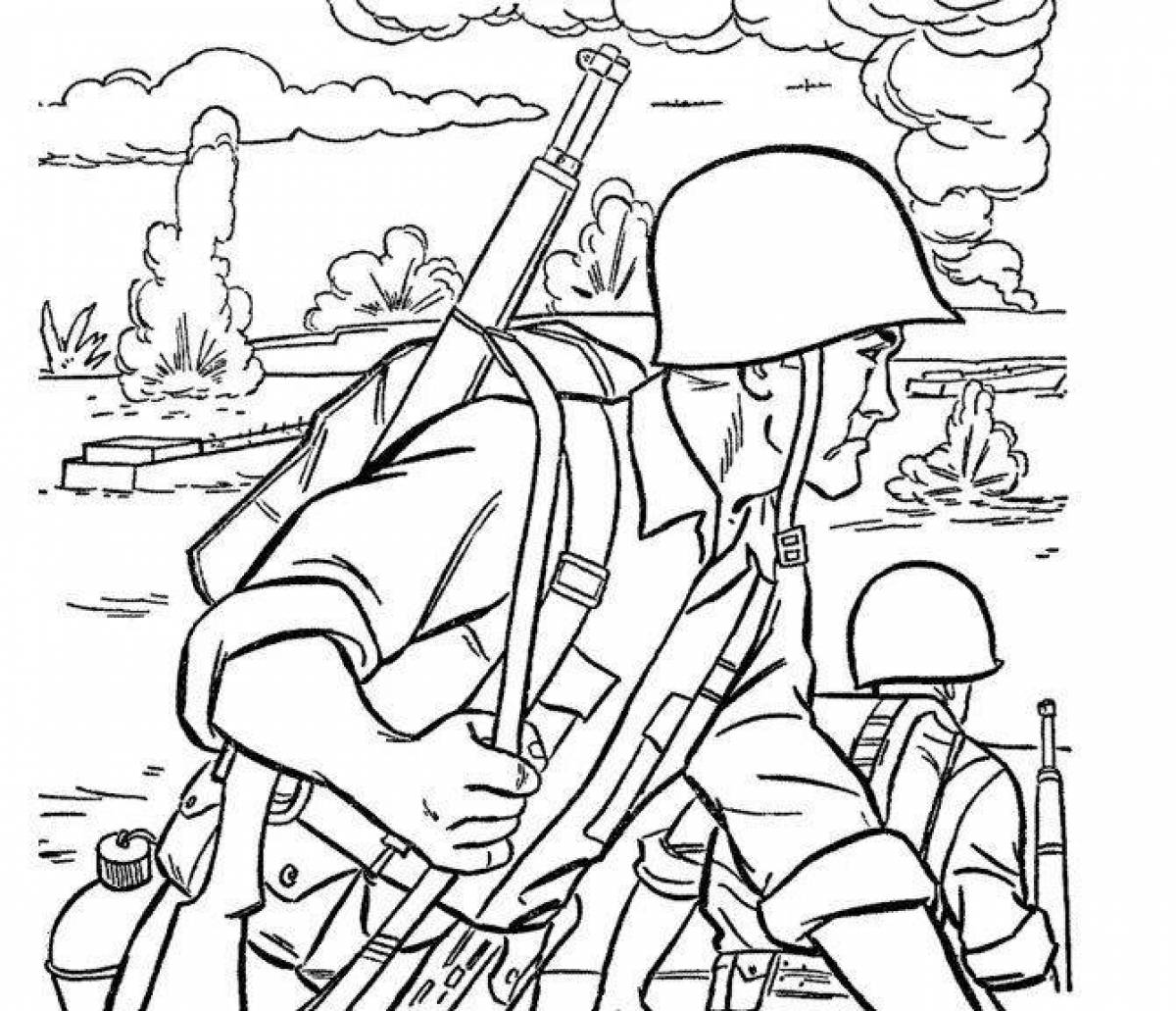 Героическая раскраска солдат с ребенком