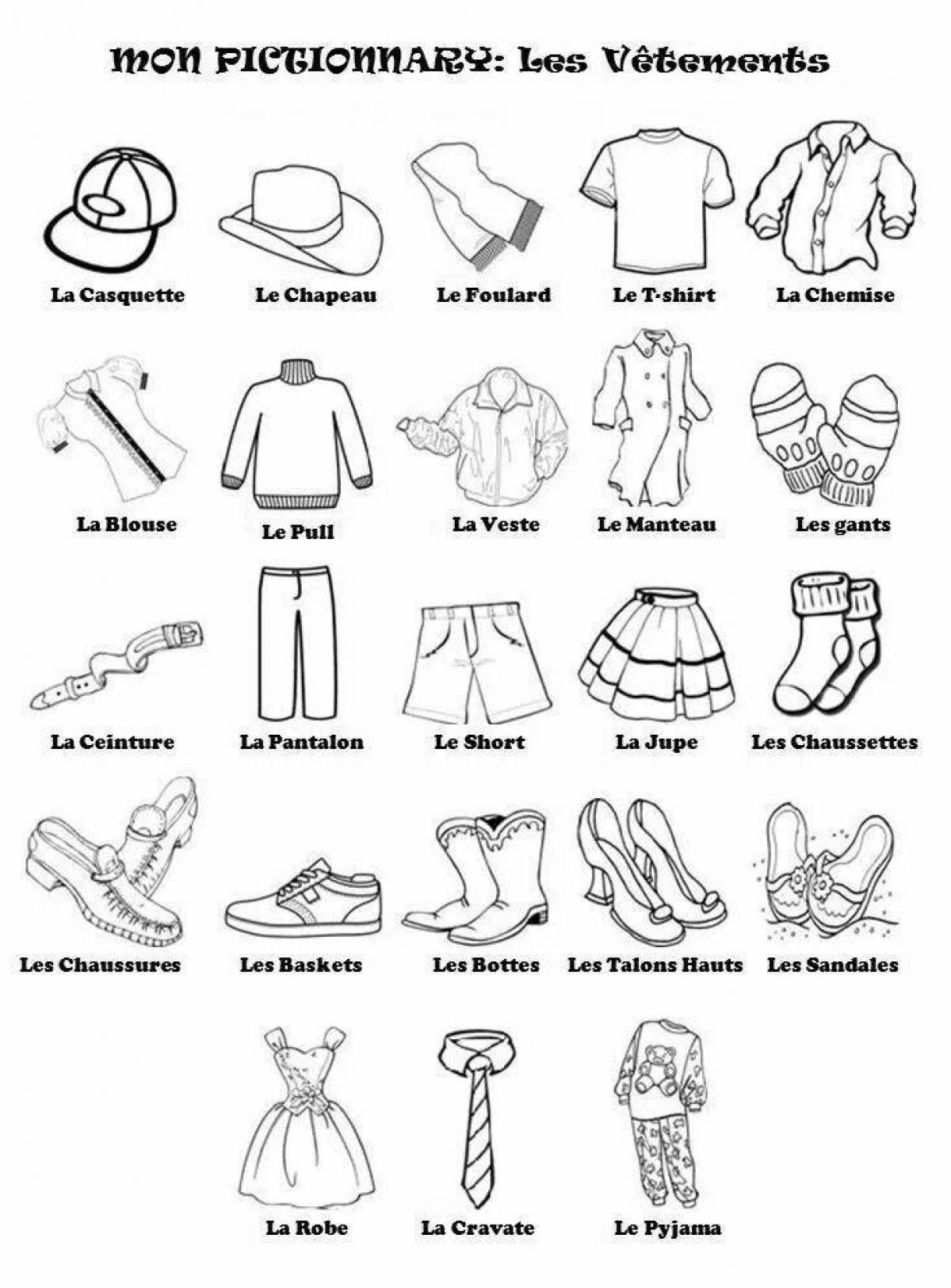Coloring page elegant children's clothing