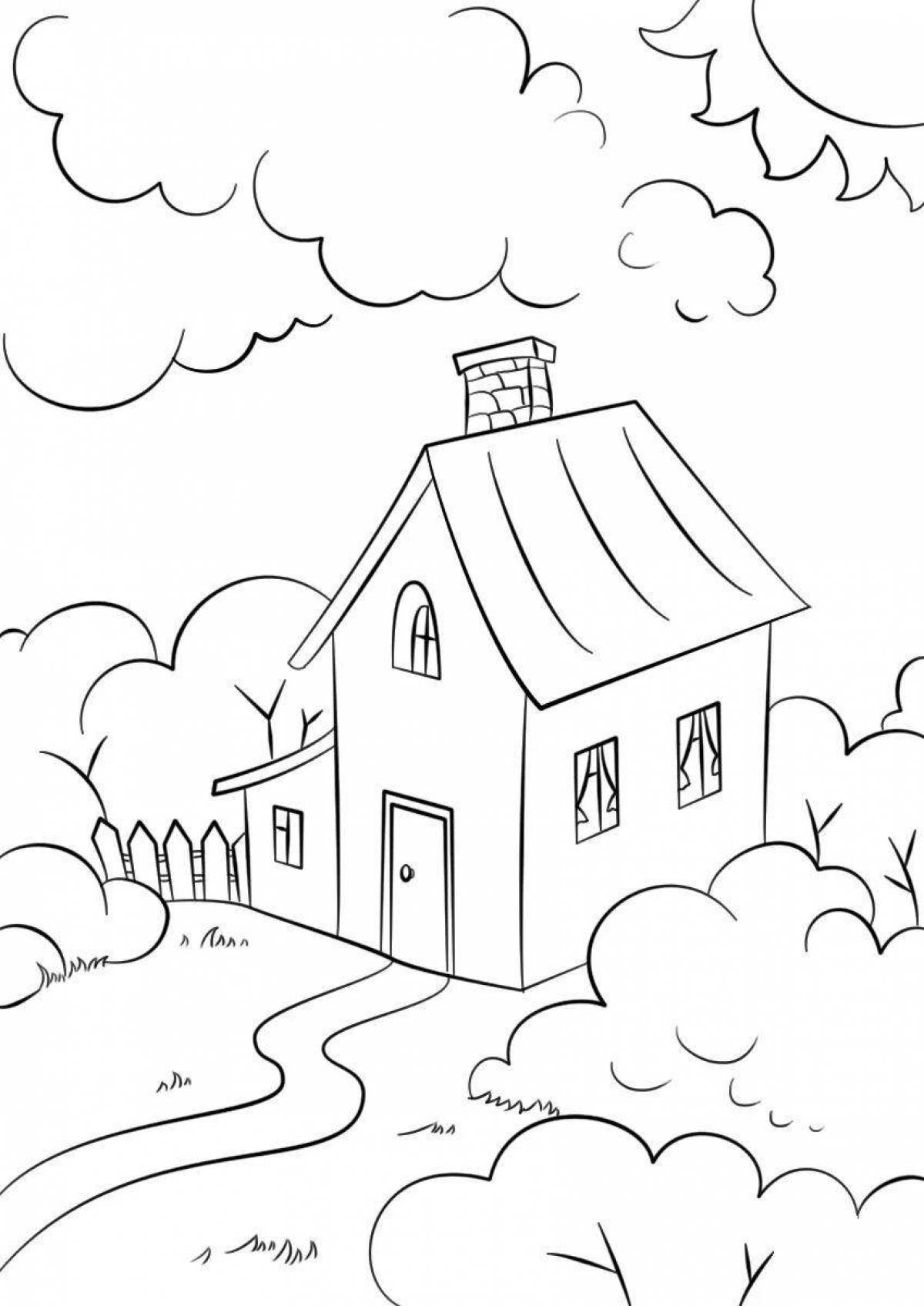 Coloring page for children joyful country house