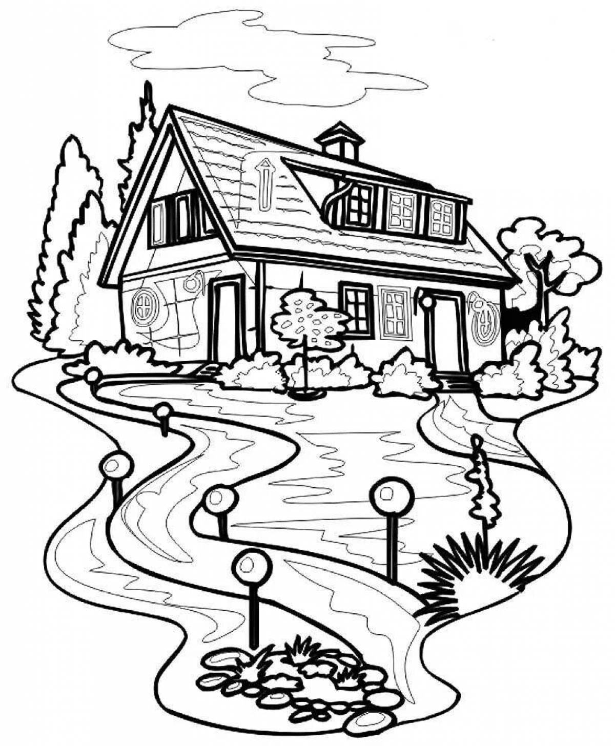 Vibrant country house coloring page for kids