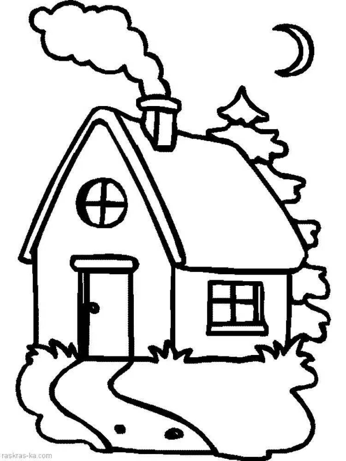 Coloring page cheerful village house for children