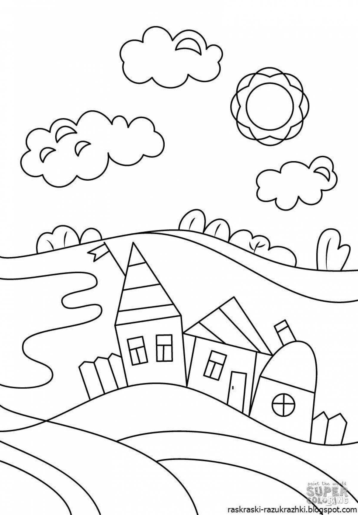 Charming country house coloring book for kids