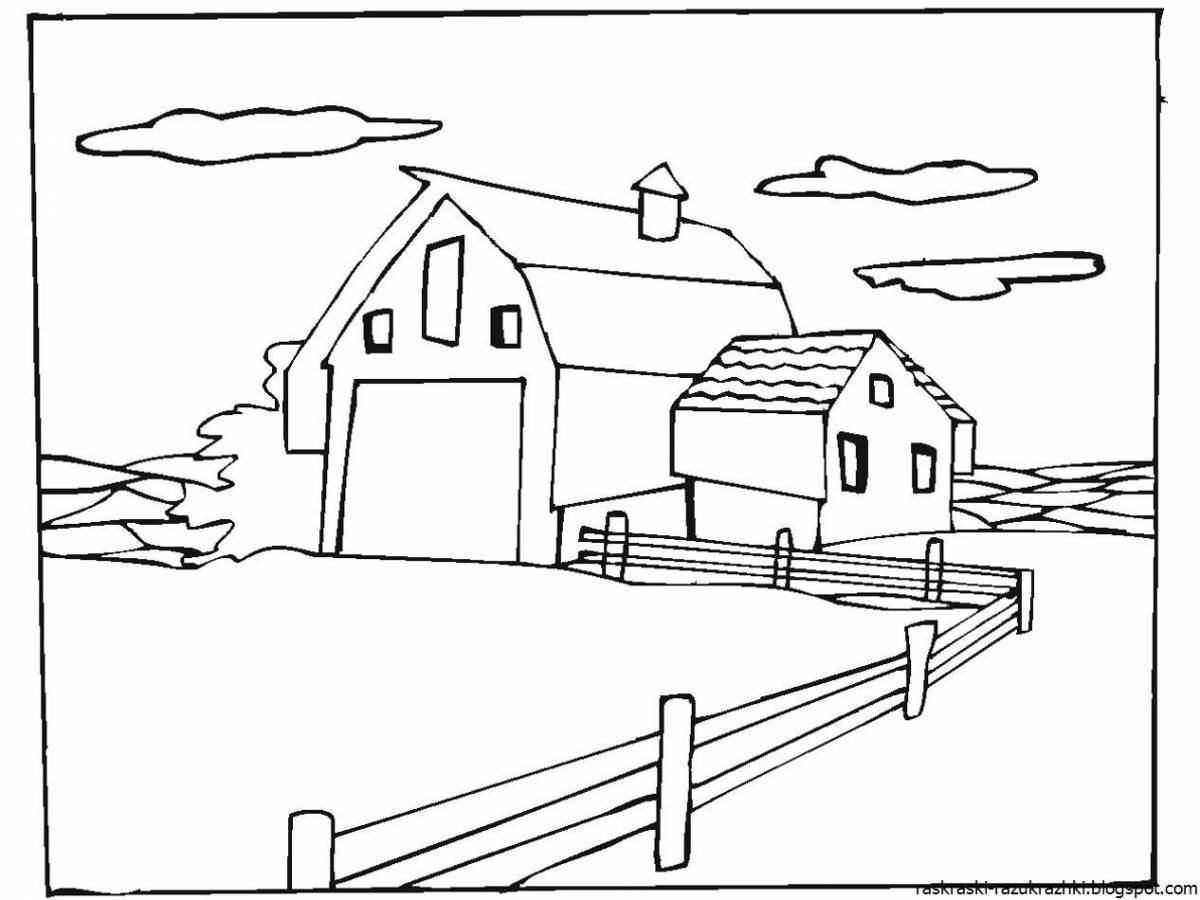 Coloring page of a magnificent country house for children