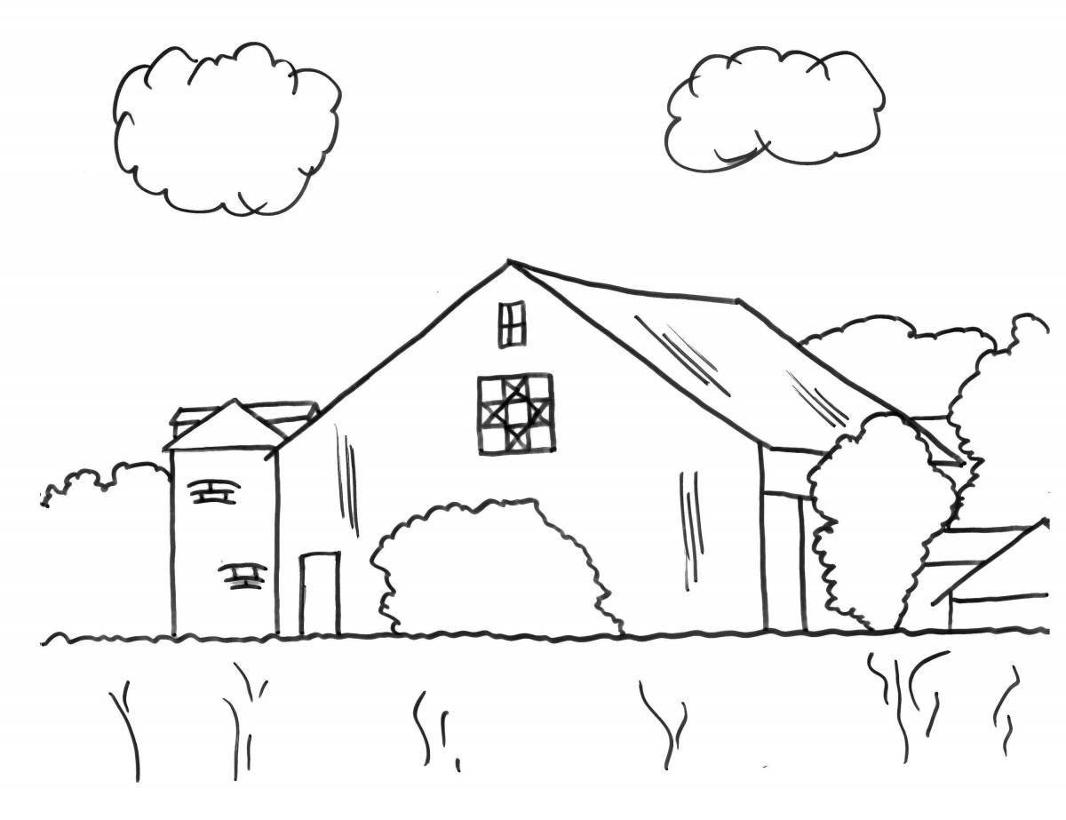 Coloring page shining country house for kids