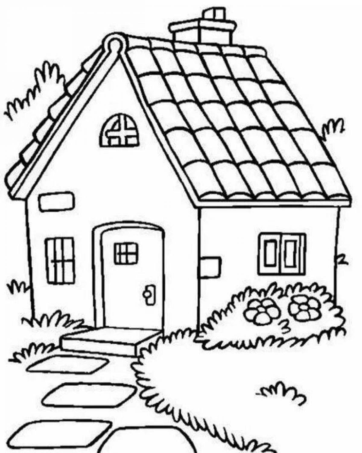 Coloring page cute country house for kids