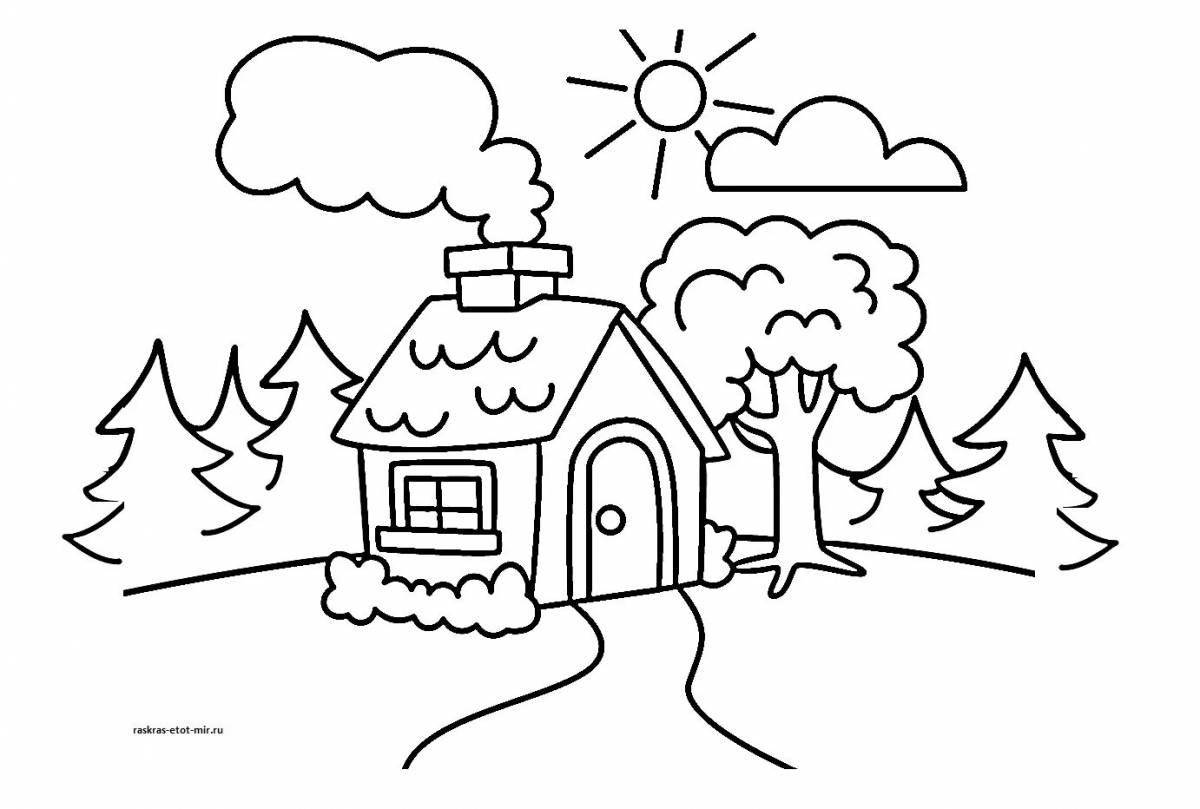 Раскраска радостный деревенский дом для детей