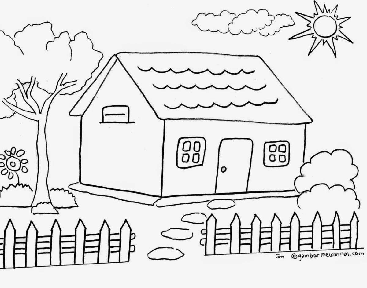 Coloring page holiday village house for kids