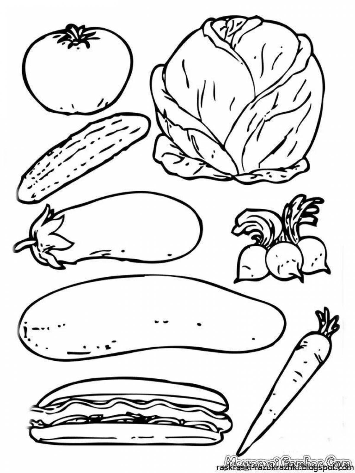 Colorful vegetable coloring book for 3-4 year olds