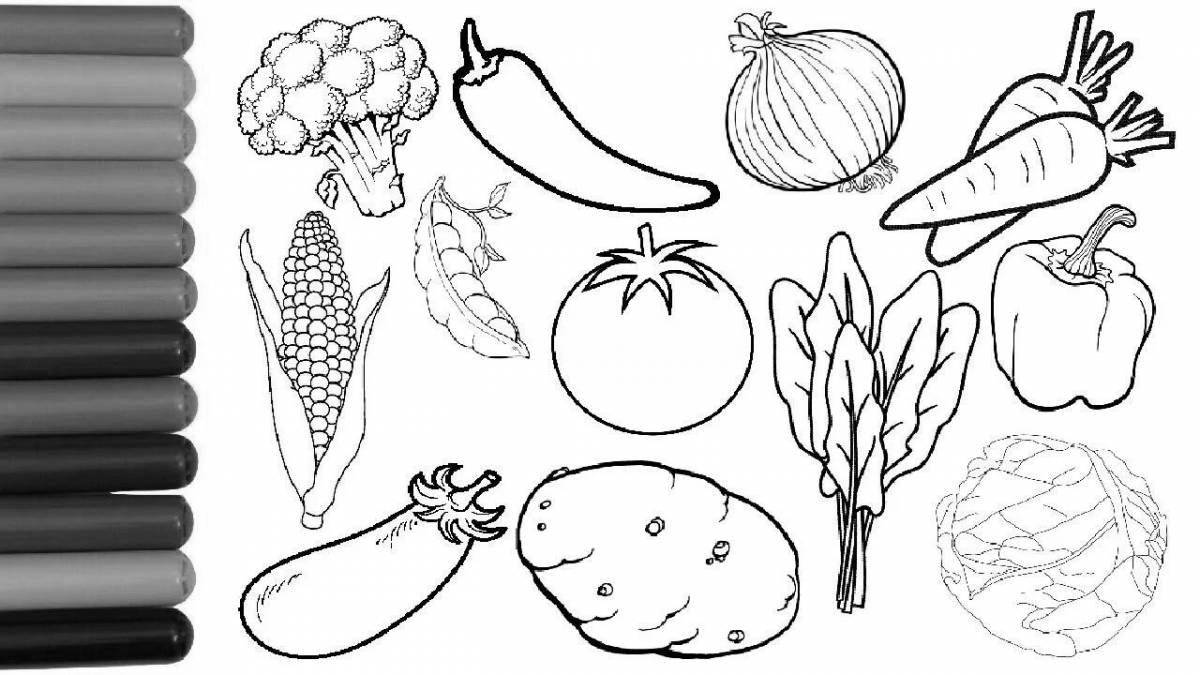 Amazing vegetable coloring book for 3-4 year olds